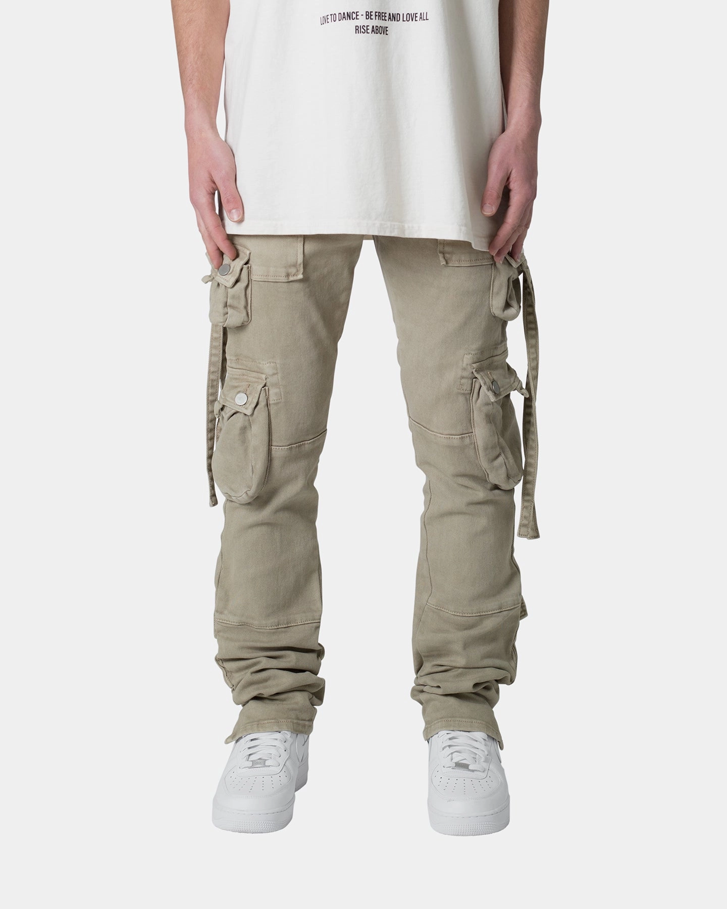 MNML D152 Cargo Straight Denim Pants Brown Stretch Support