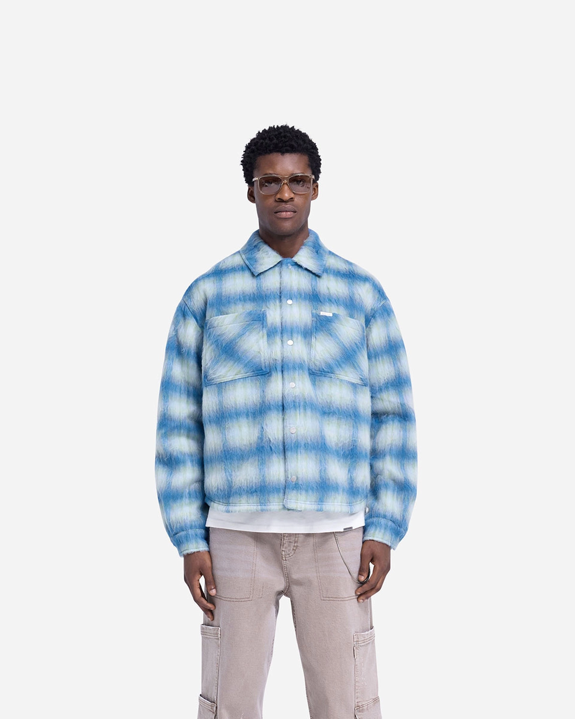 Textured Overshirt - Electric Blue Checkered Print