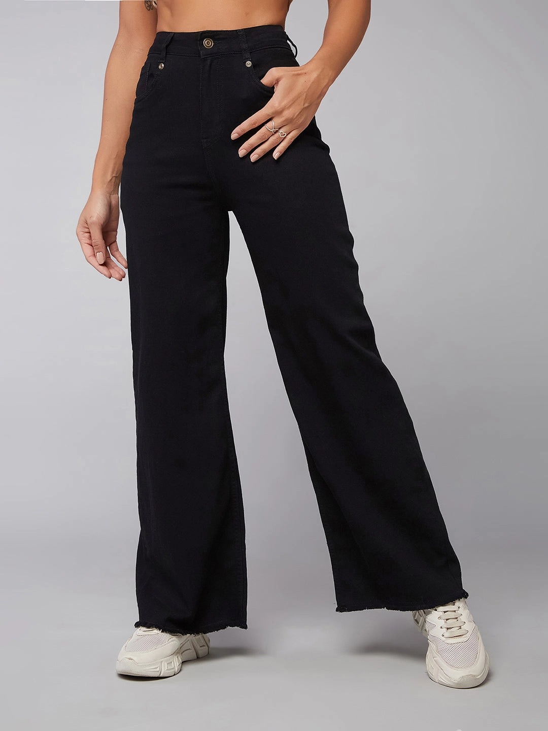 Temperature Regulating Fabric CHASEstretch? Black High-Rise Wide-Leg Denim Jeans