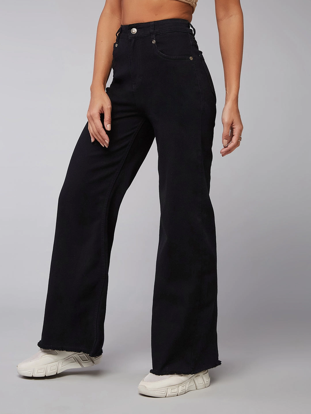 CHASEstretch? Black High-Rise Wide-Leg Denim Jeans Routine Wear Non Fade Fabric