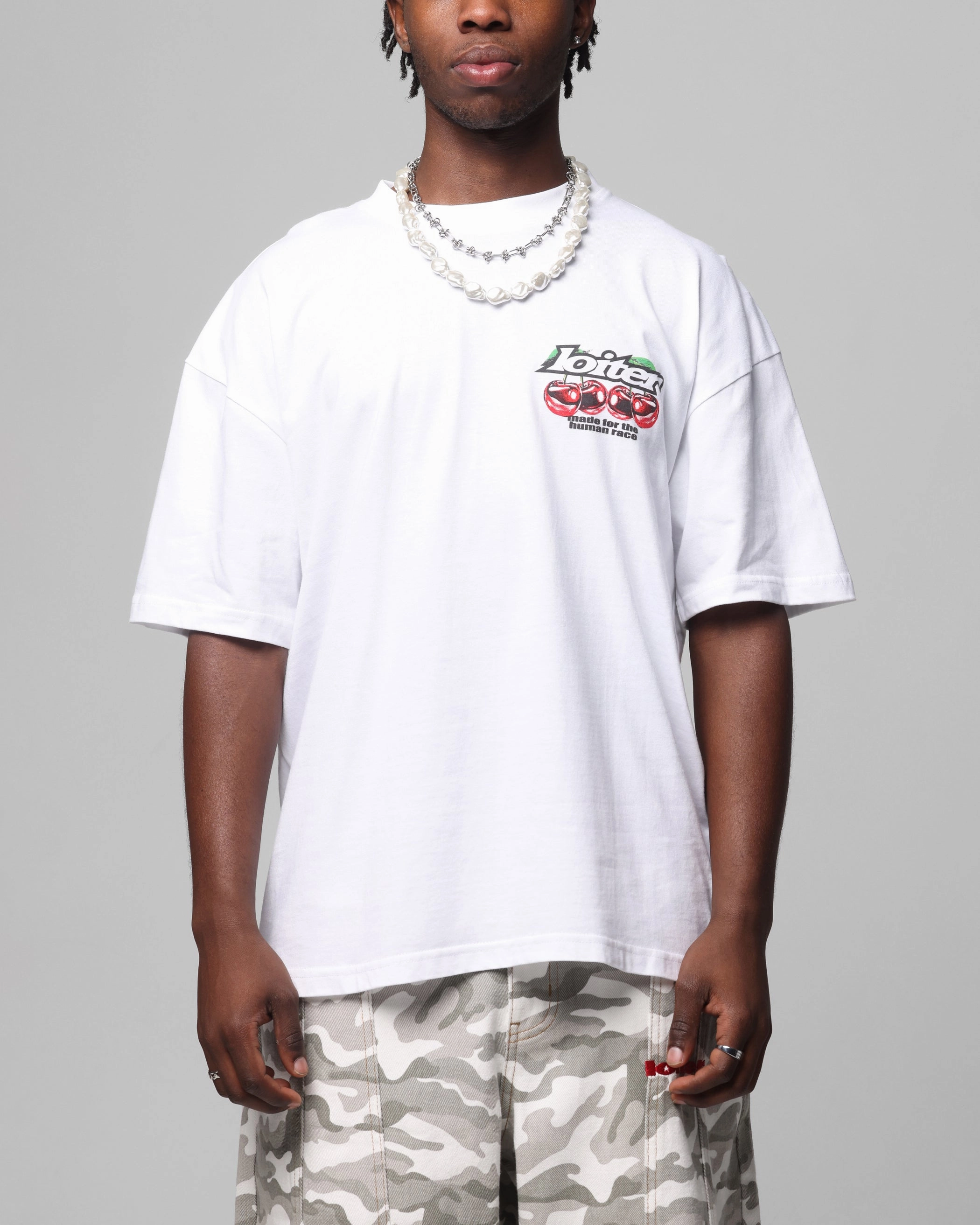 Loiter Cherry Pick Drop T-Shirt White Adaptive Temperature Control AllDayComfortFit