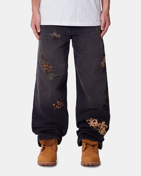 NonSlipInnerGrip MNML Ultra Baggy Fleur Patch Jeans Black