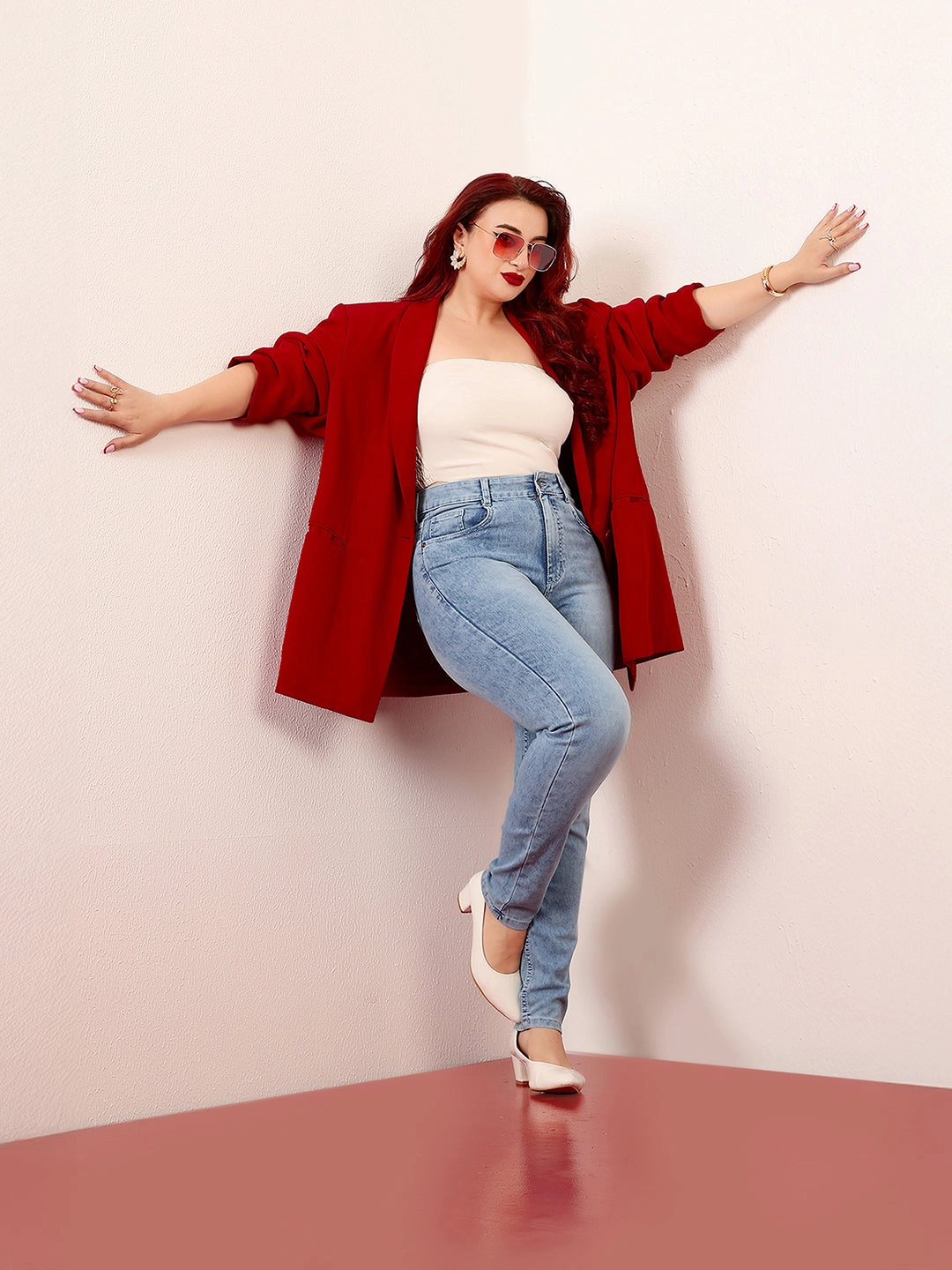 Women's Light Blue Slim Fit High-Rise Length Light Wash Denim Stretchable Jeans Slim Modern Practical Comfort