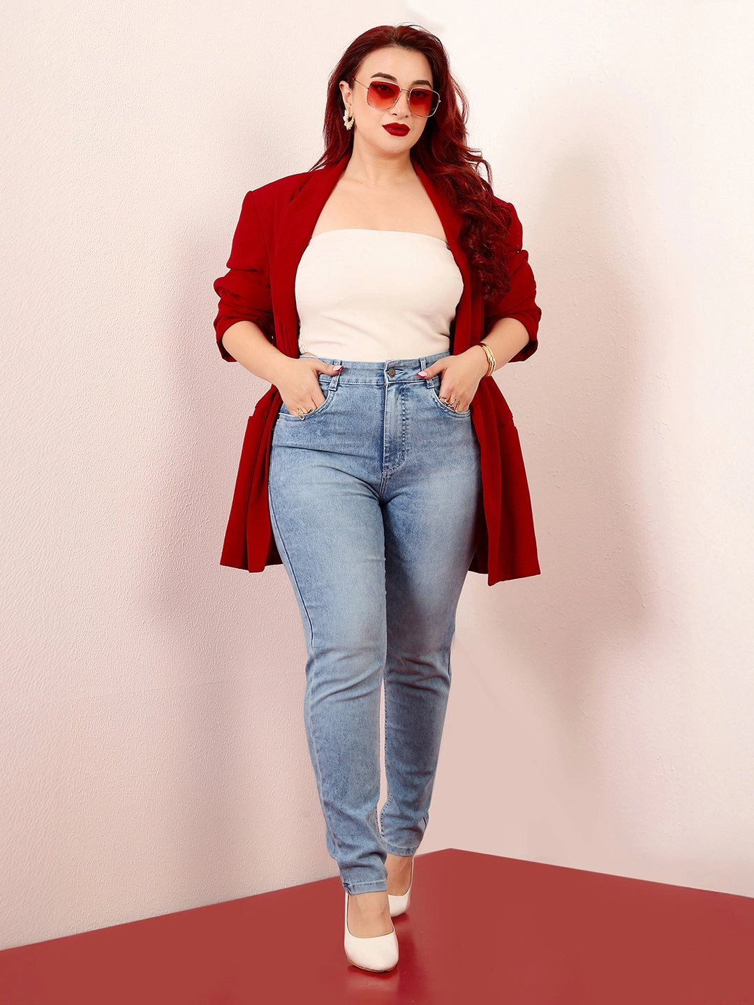 Essential Wardrobe Stylish Fit Women's Light Blue Slim Fit High-Rise Length Light Wash Denim Stretchable Jeans