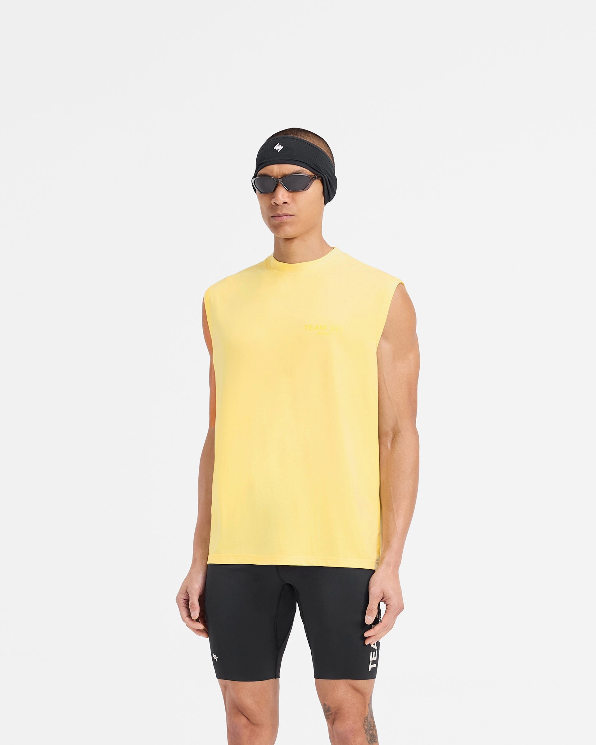 Durable Knit Structure Layering Essential Team 247 Oversized Tank - Lemon