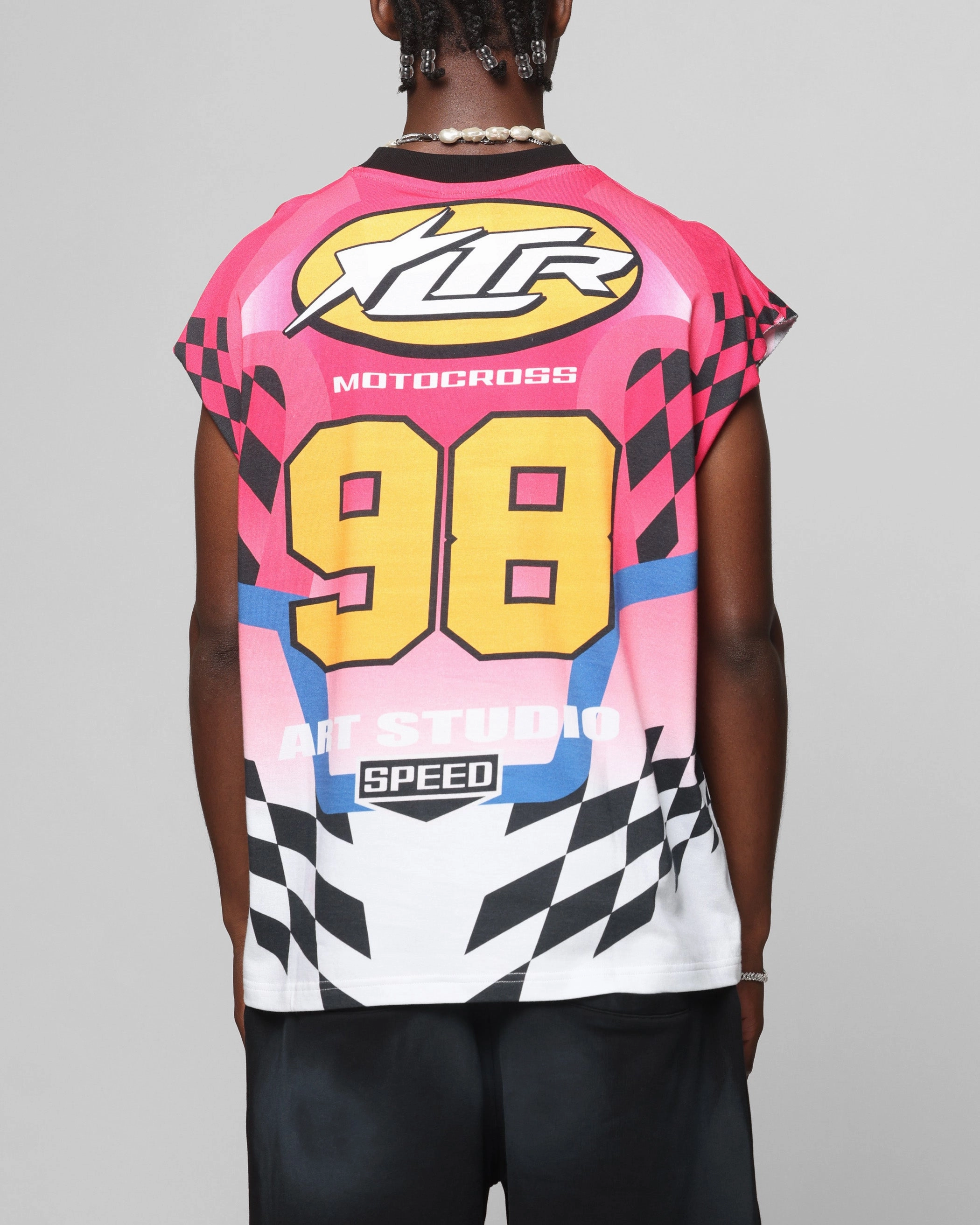 LightweightTexture Loiter Motorsport Muscle T-Shirt Pink/Multi-Colored