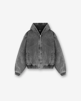 Hiking Trail Outfit Noise Free Movement R5 Hooded Denim Bomber - Charcoal Grey