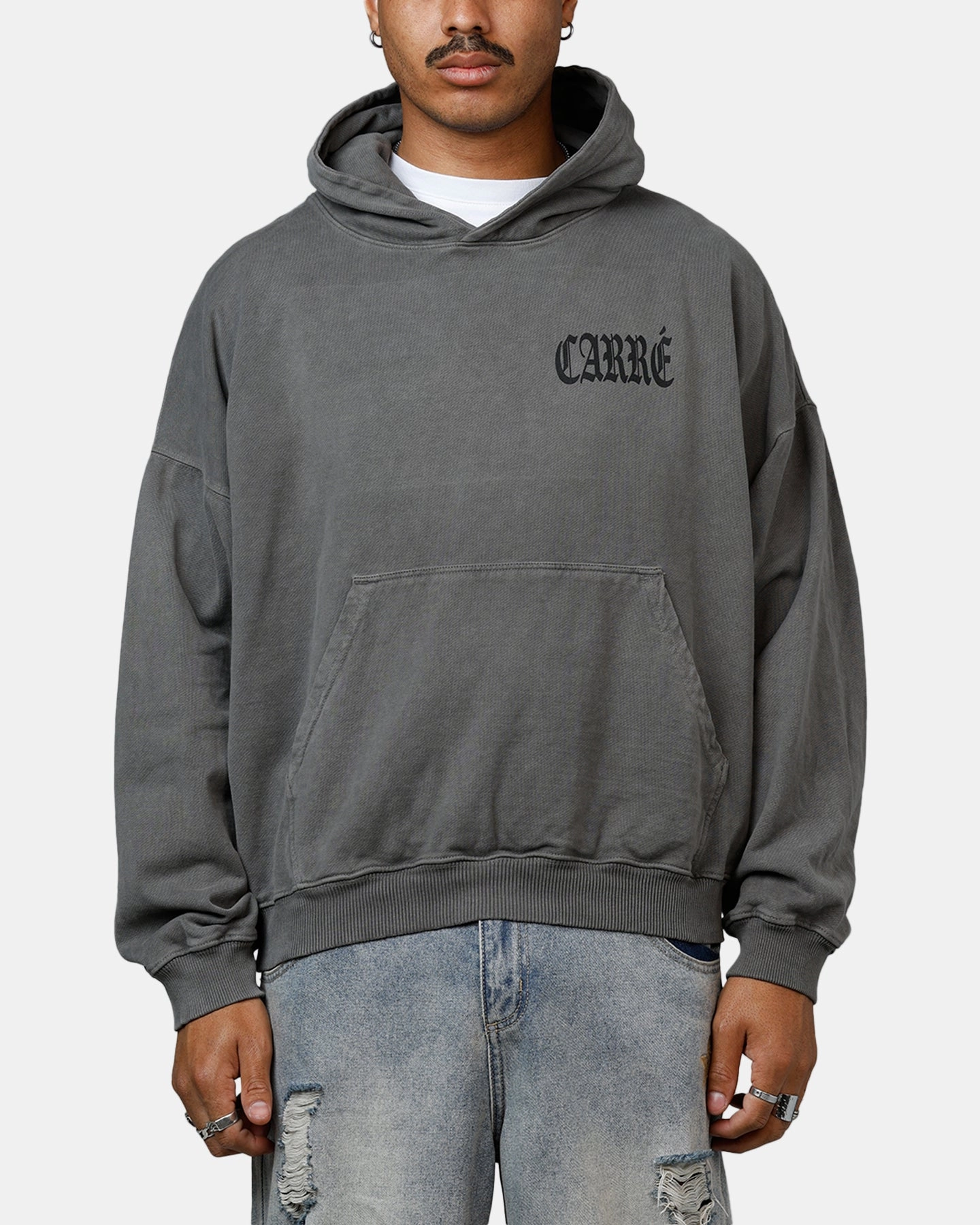 Carre Bulldog Premium Hoodie Washed Charcoal Tagless Comfort Collar MultiFunctionalPockets