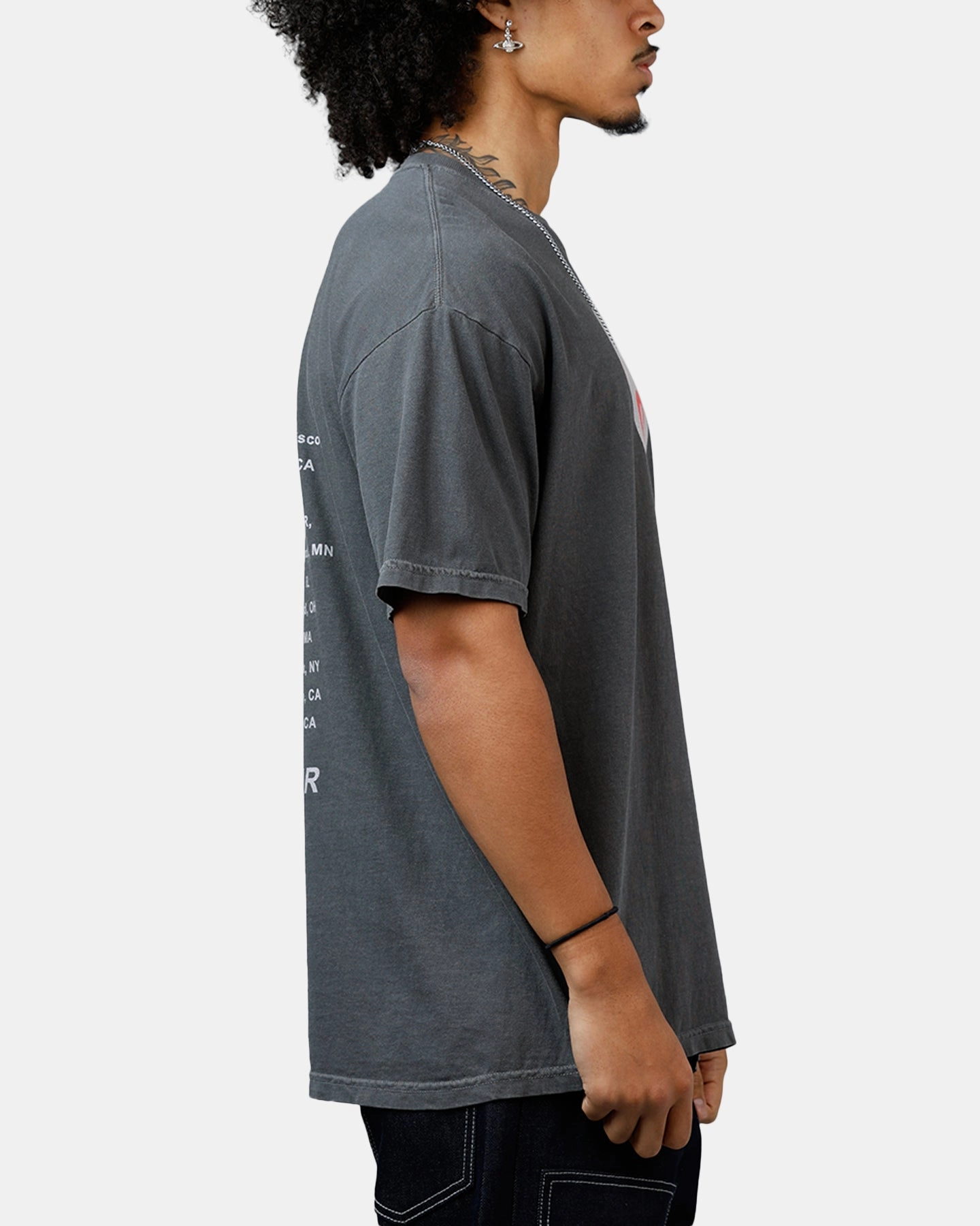 FourWay Stretch Fabric Ripple Hole 1994 Tour T-Shirt Washed Black