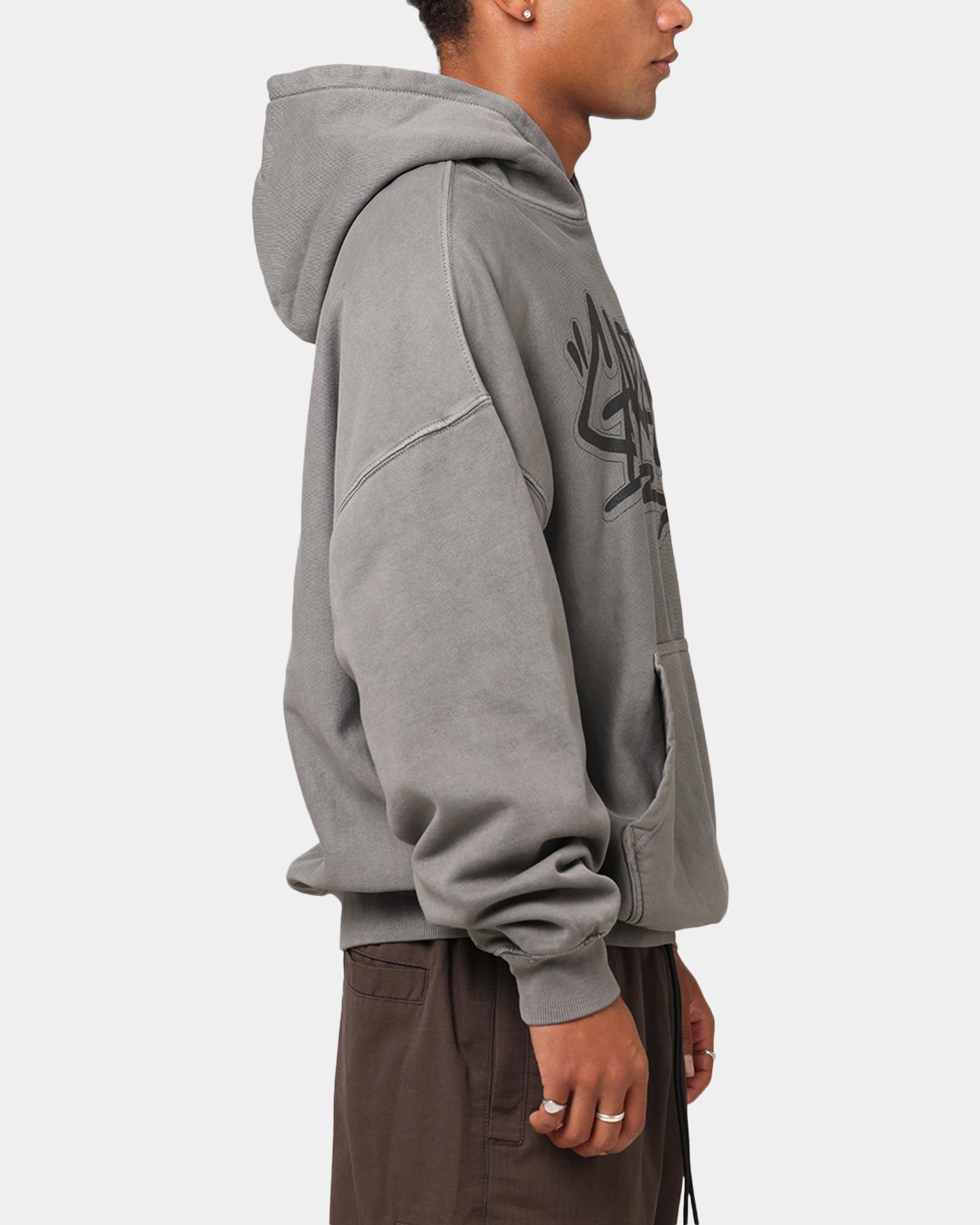 Double Stitched Seams Carre Tagged Hoodie Washed Charcoal