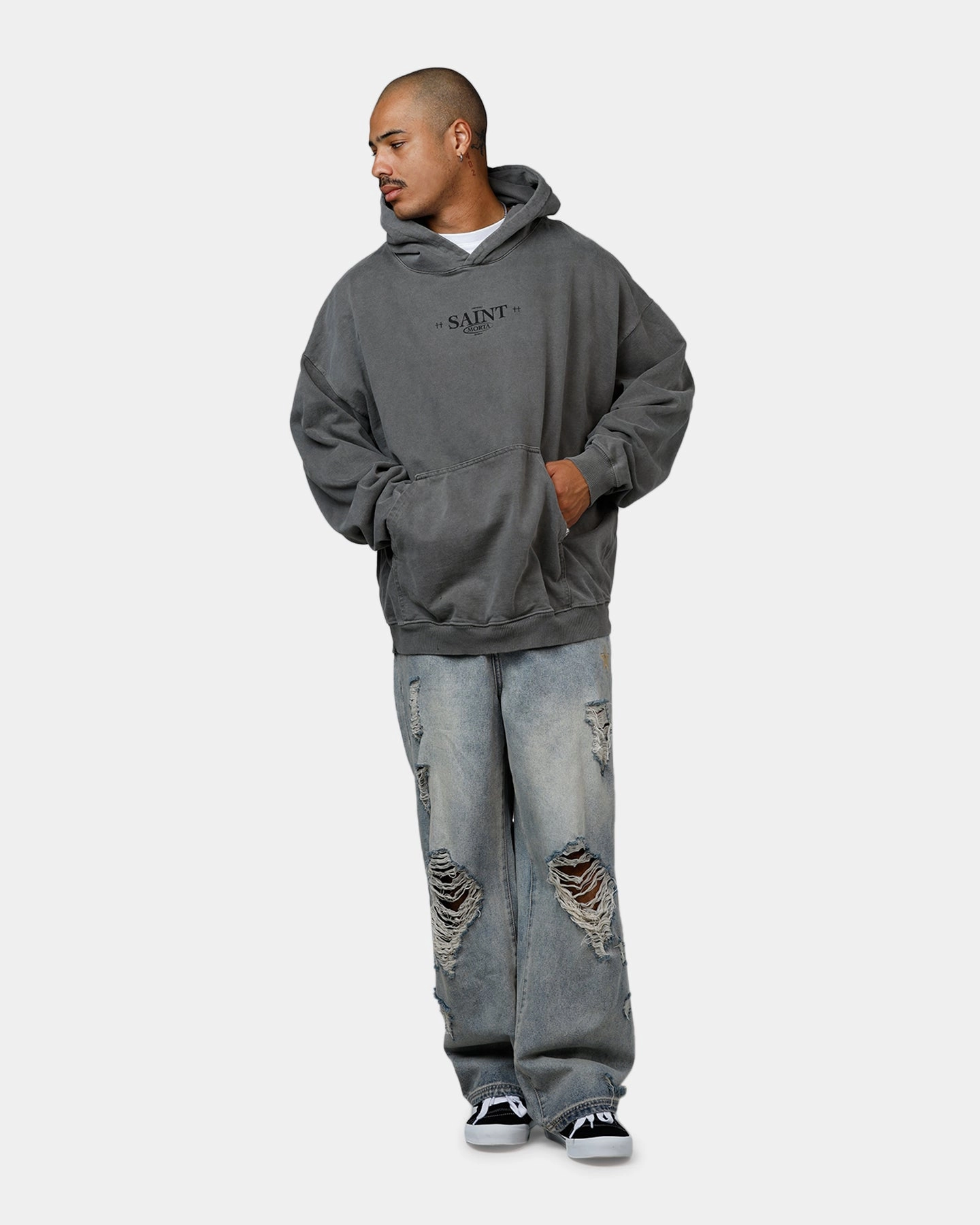 Saint Morta Lost Souls Premium Hoodie Washed Charcoal OdorControl Technology Cozy Sweatshirt