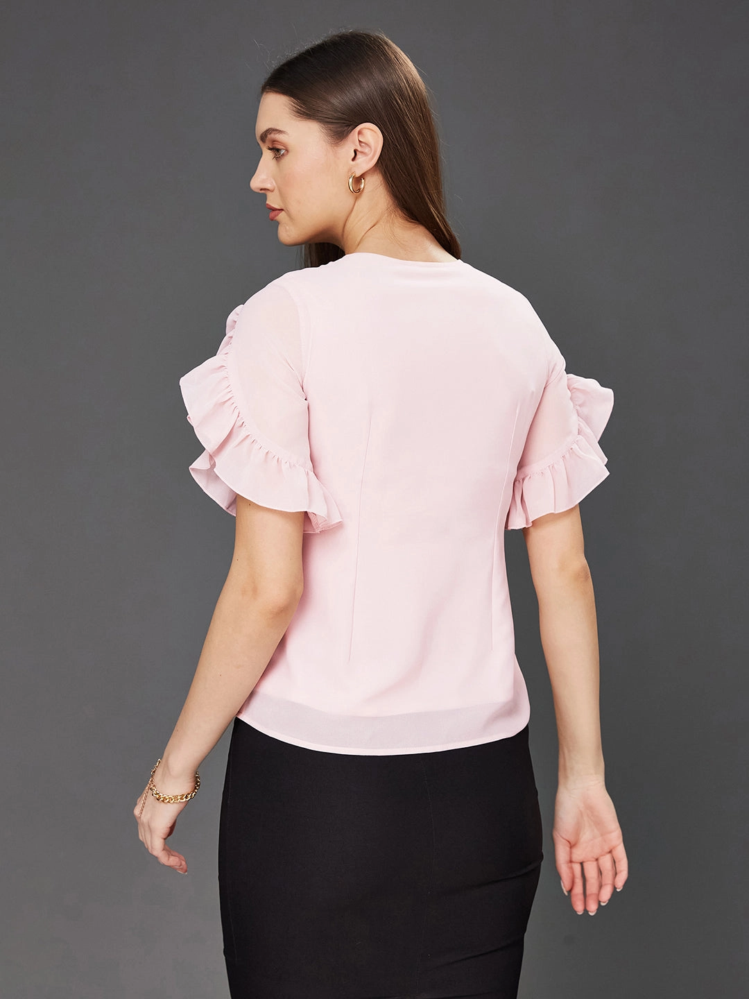 Women's Dusty Pink Solid Round Neck Half Sleeve Relaxed Fit Regular Top NaturalFiberBlend