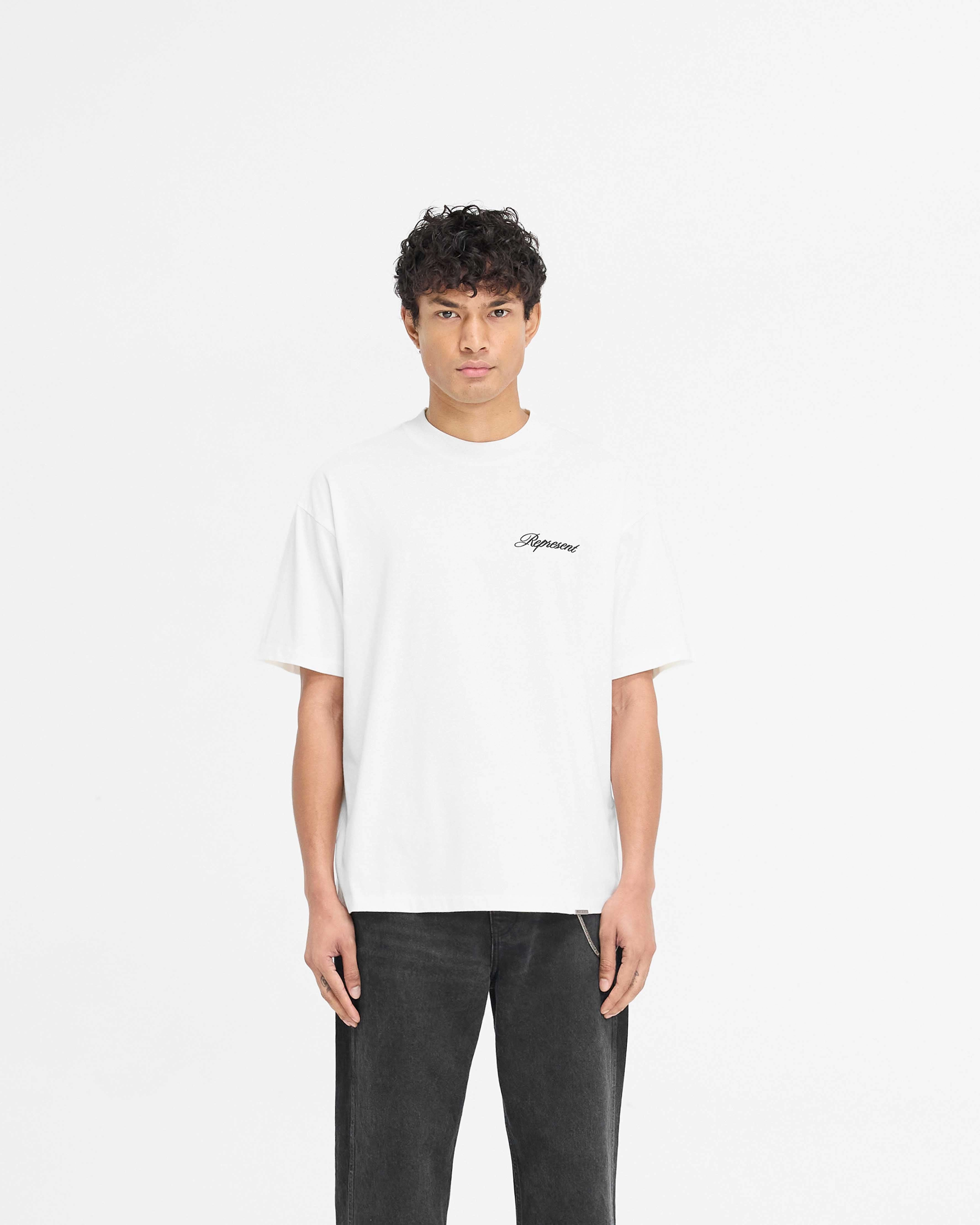 Sustainable Easy Layer Script Logo T-Shirt - Flat White