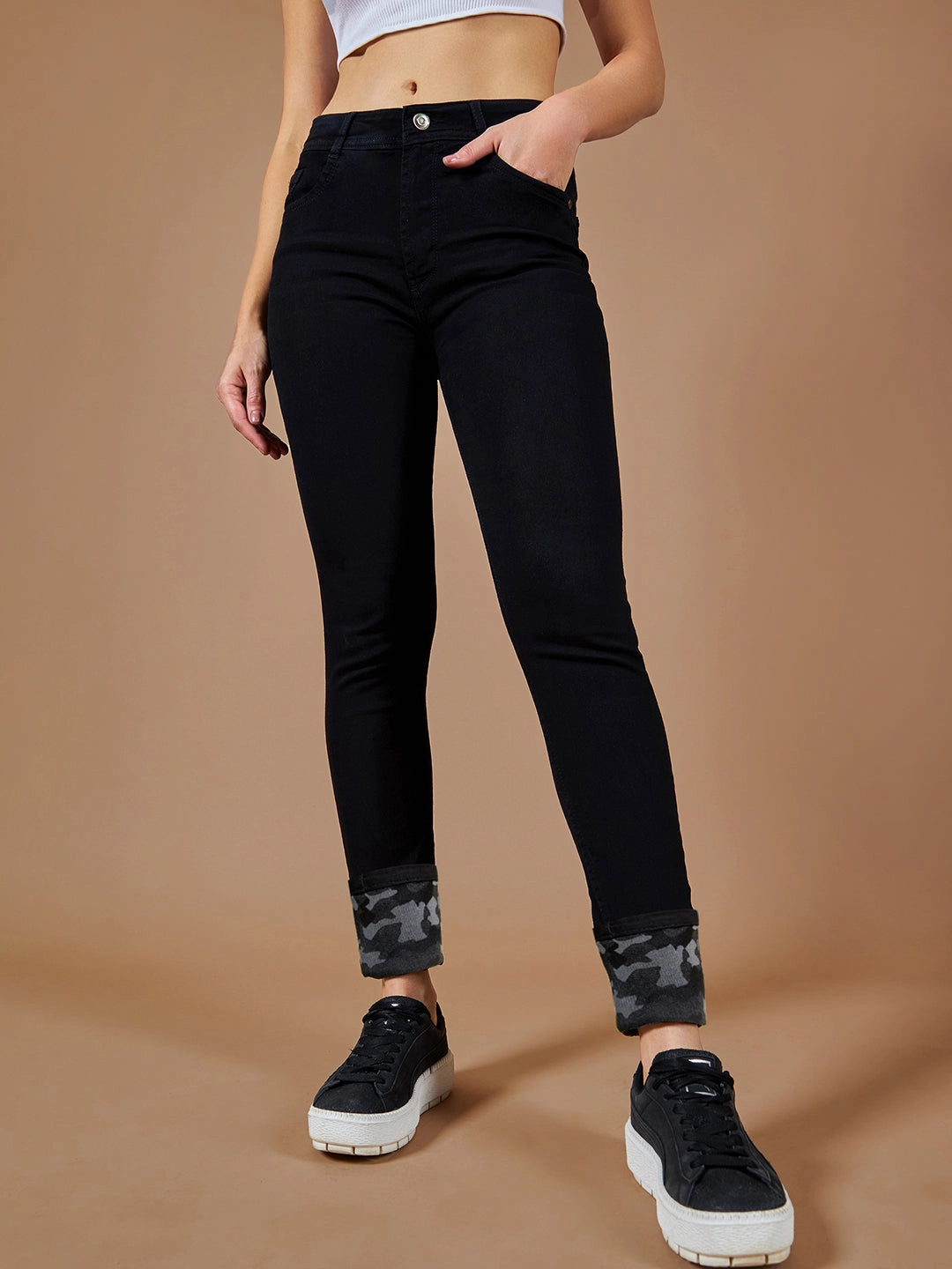 24/7 Comfort Black High-Rise Slim-Fit Stretchable Denim Jeans No Gap Waist Engineering