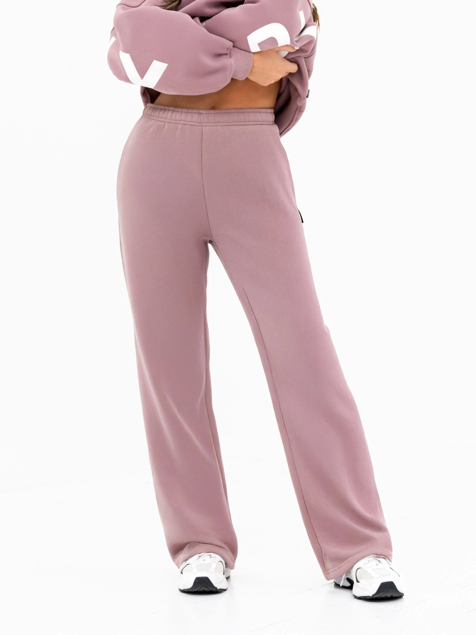 Isabel Wide Leg Sweatpants - Dusty Pink Slim Waist