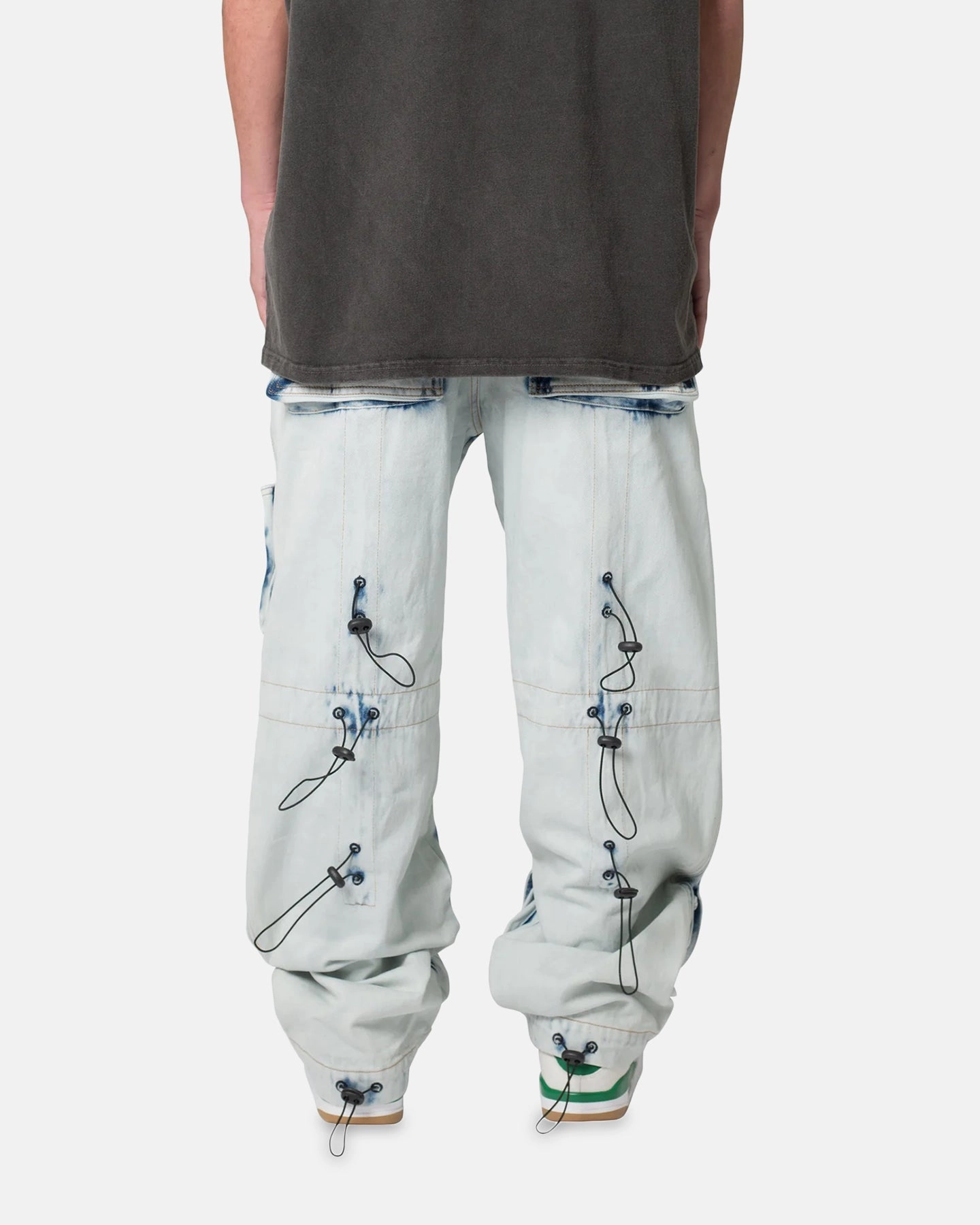 MNML Baggy Skater Cargo Denim Jeans Blue Stretchy Waist