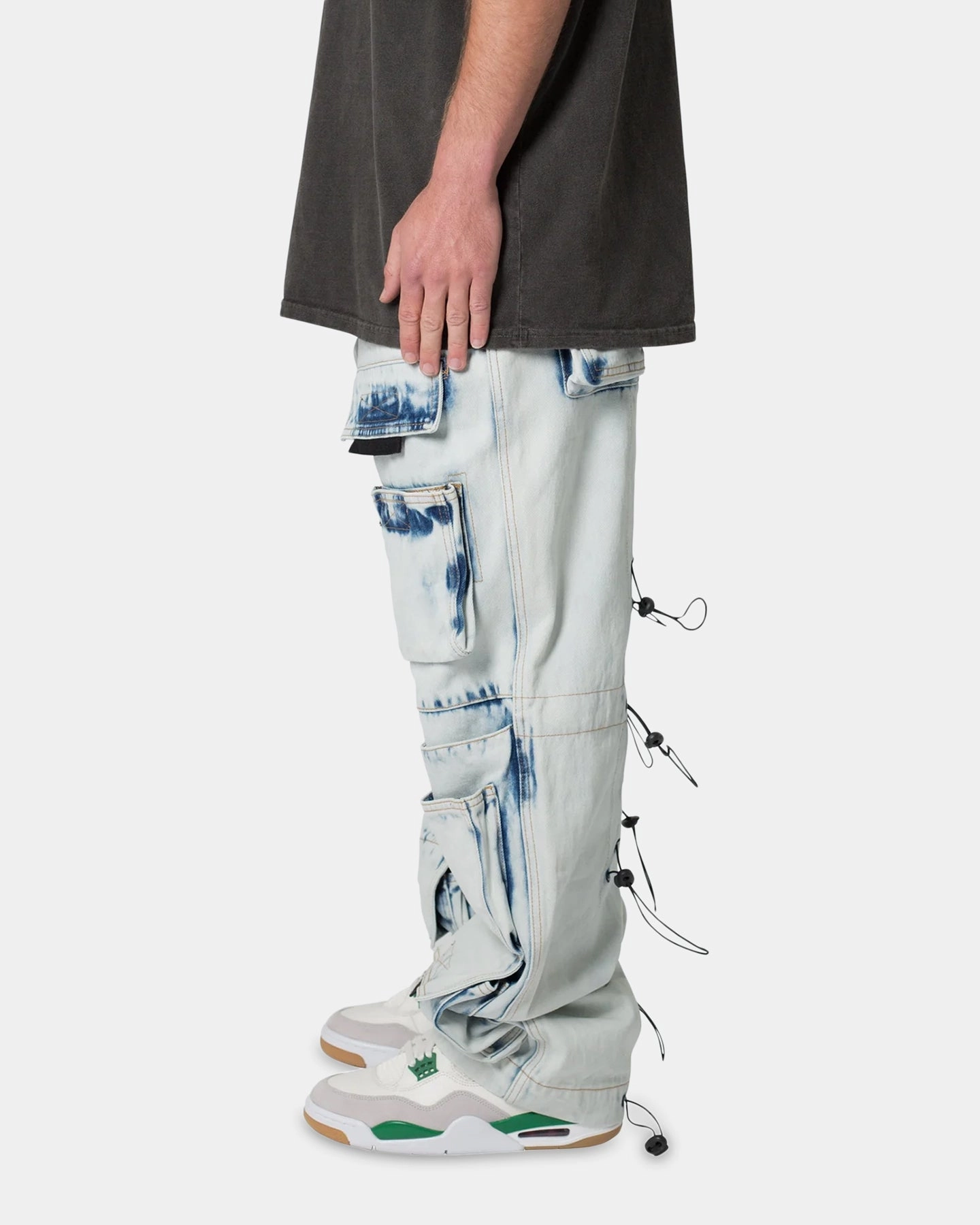 MNML Baggy Skater Cargo Denim Jeans Blue Soft Brush Lining Casual Fit