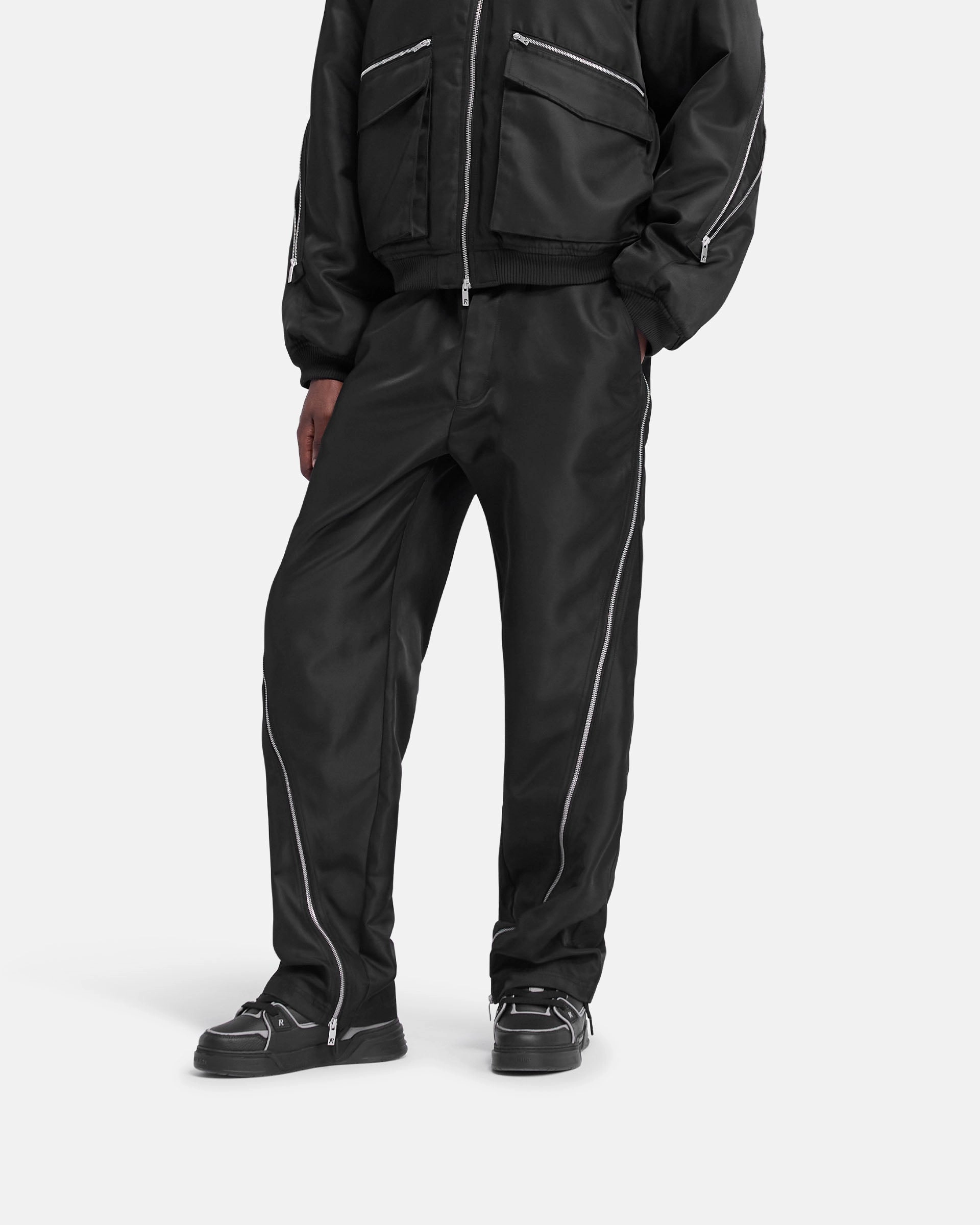 Zip Panel Pant - Jet Black Non Slip Waist Grip