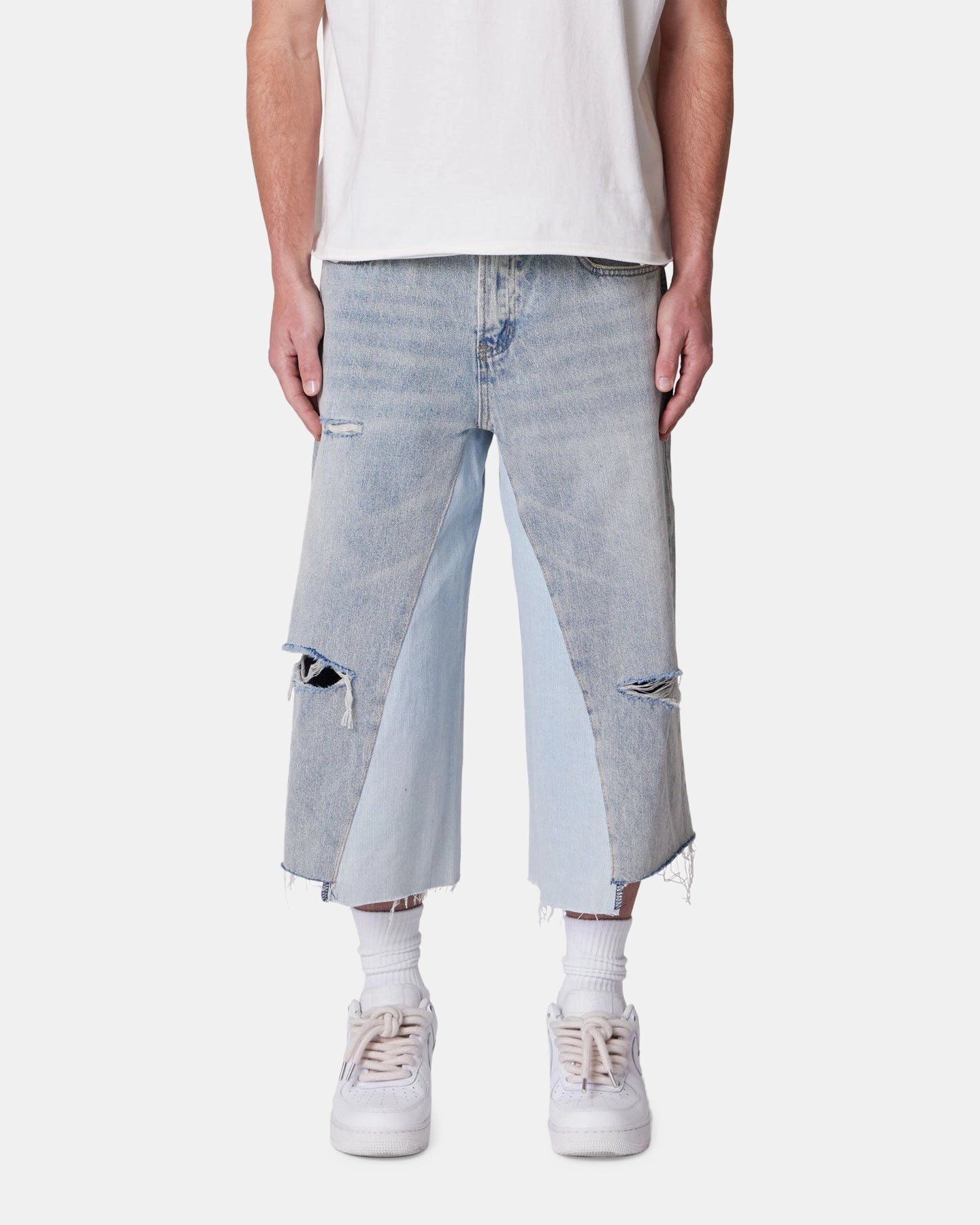 Day Adventure Base Layer MNML Panelled Denim Shorts Light Blue Wash