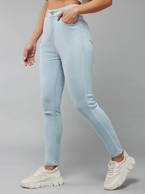 Effortless Design No Gap Waist Women's Light Blue Skinny High-Rise Clean-Look Cropped Stretchable Denim Jeans