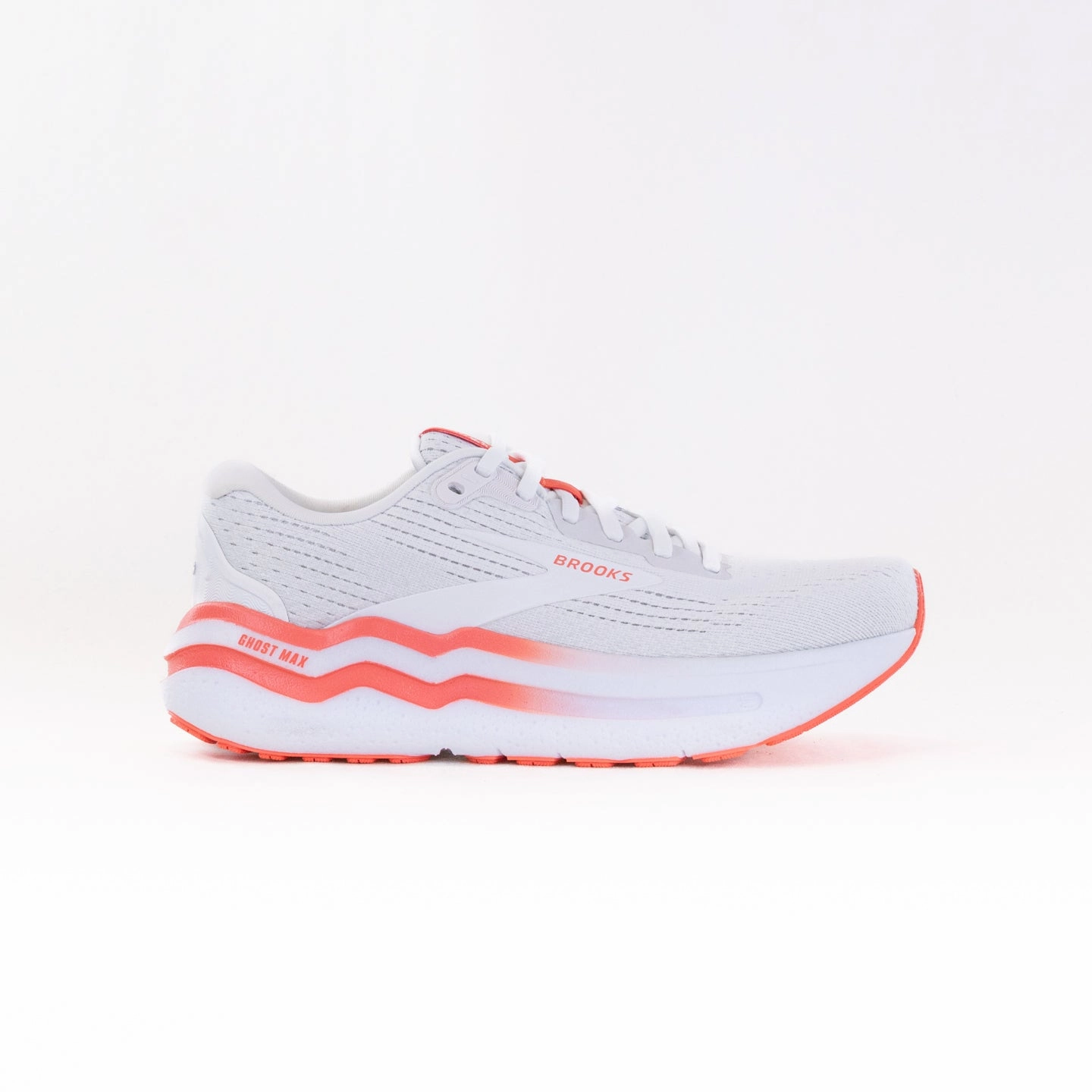 Brooks Ghost Max 2 (Women's) - White/Hot Coral winter running footwear Traction Lug