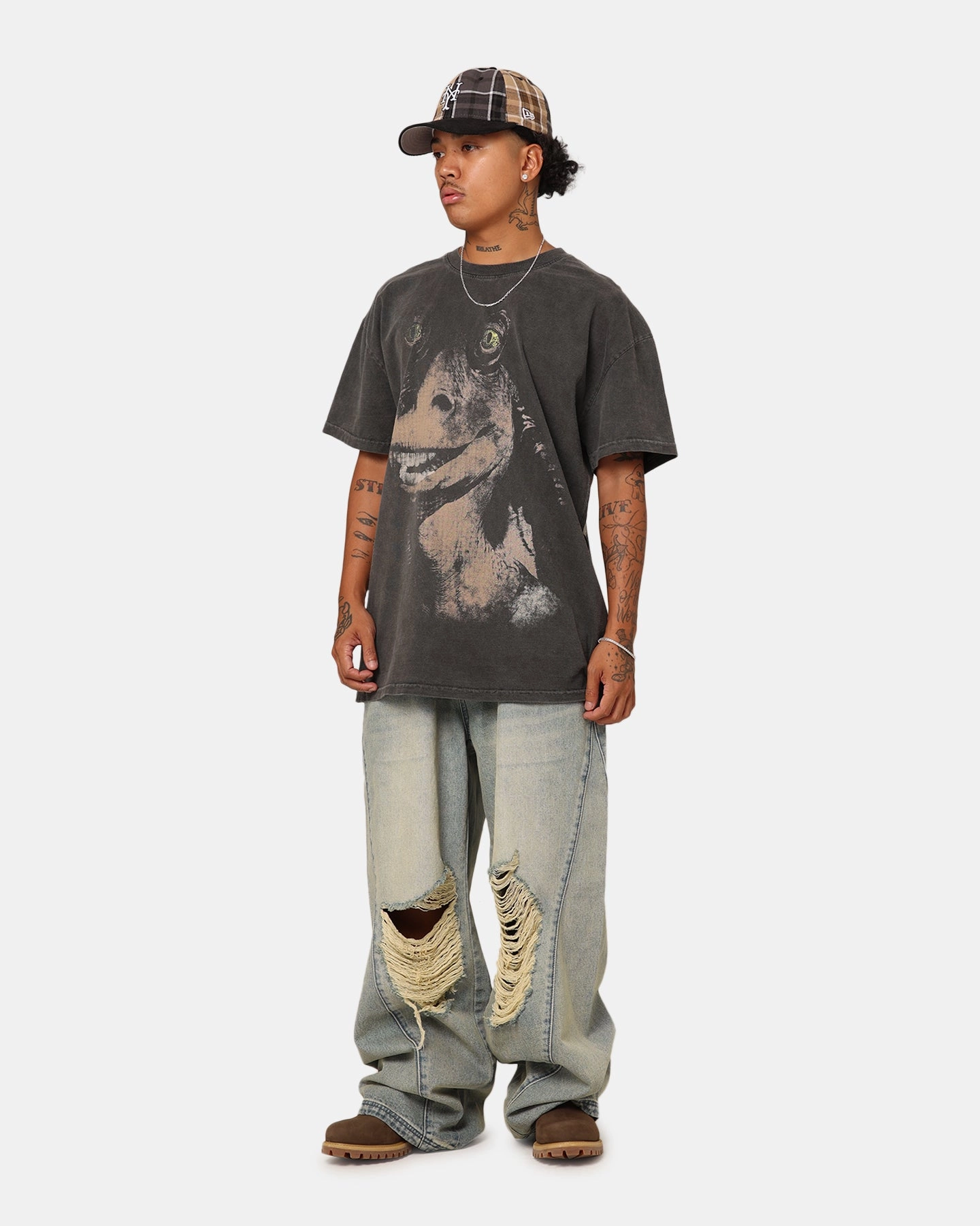 Star Wars Jar Jar Binks Heavyweight T-Shirt Black Wash Bonded Seam Innovation Oversized Silhouette