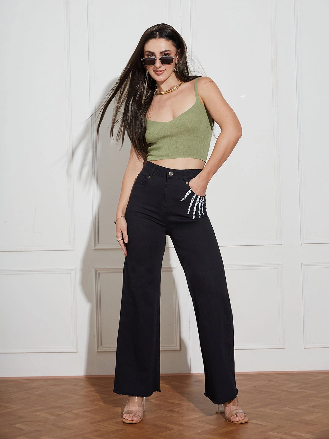 Hand Painted Denims: Dawn of the Dead Wide-Leg High-Rise Jeans All Use Wear