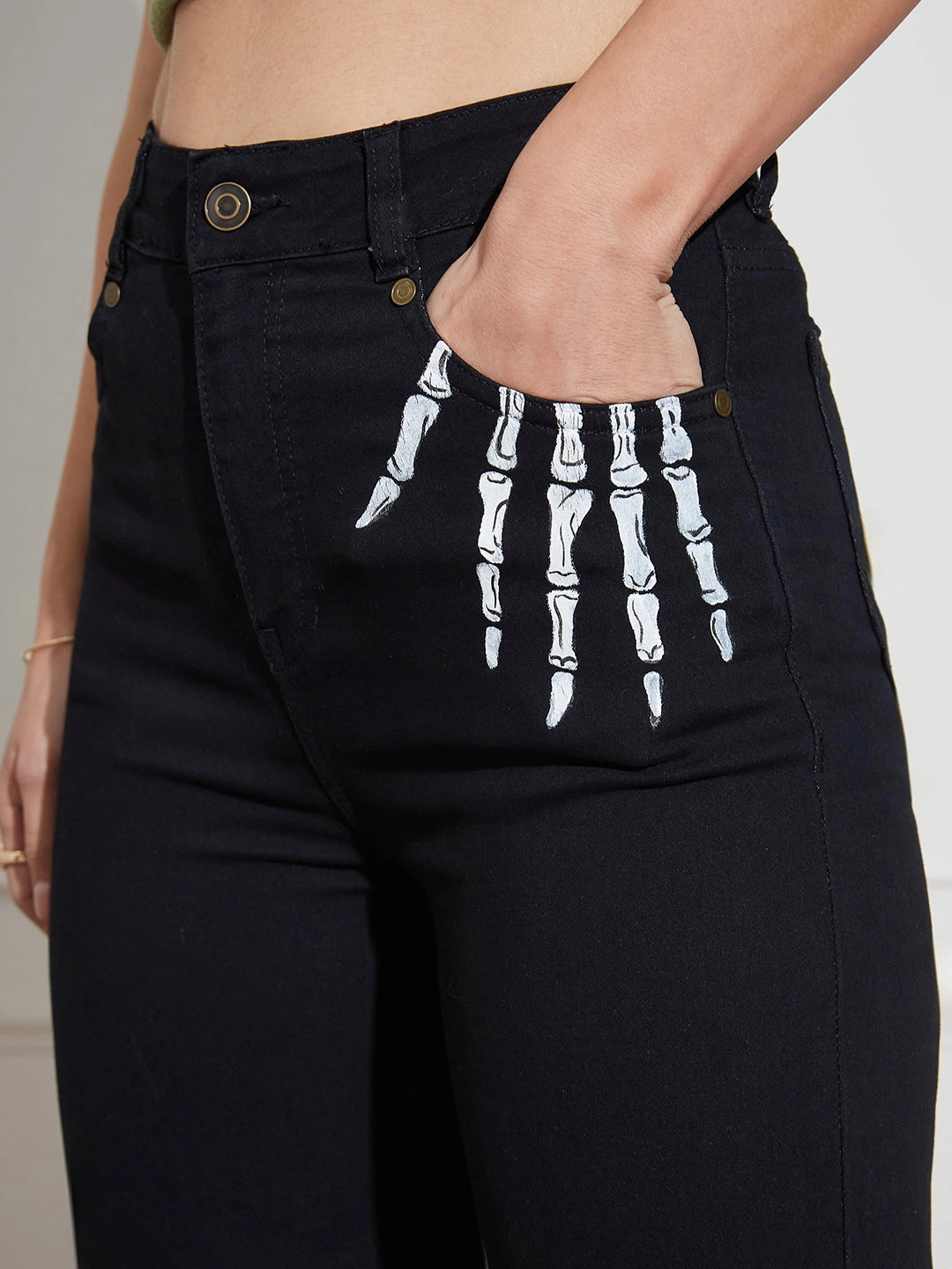 Relaxed Style Weekend Style High Quality Organic Cotton Hand Painted Denims: Dawn of the Dead Wide-Leg High-Rise Jeans