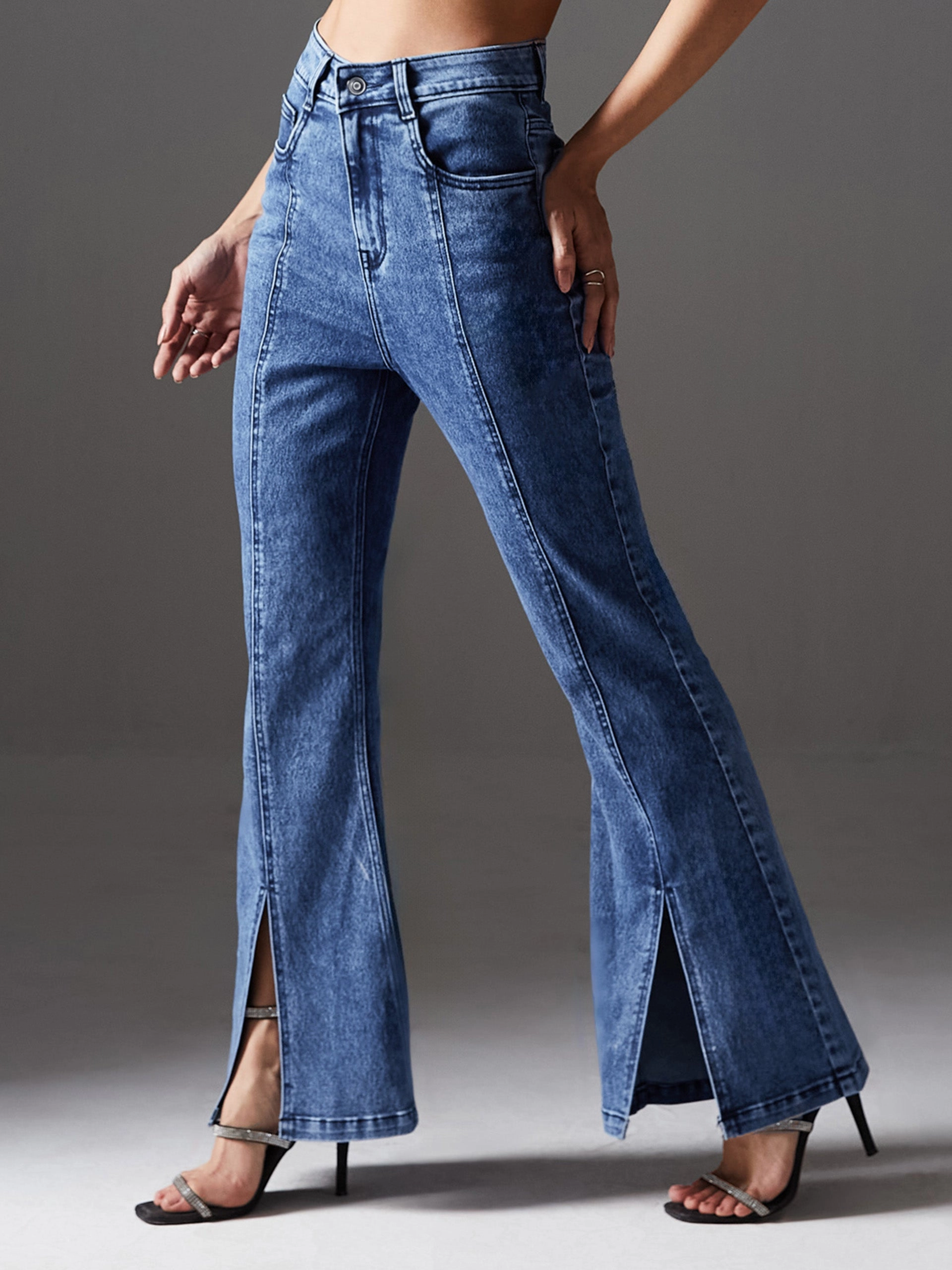 CHASEstretch? 24/7 Comfort Special Design Women's Navy-Blue Bootcut High-Rise Stretchable Denim Jeans Perfect for All Wrinkle Free Fabric Treatment