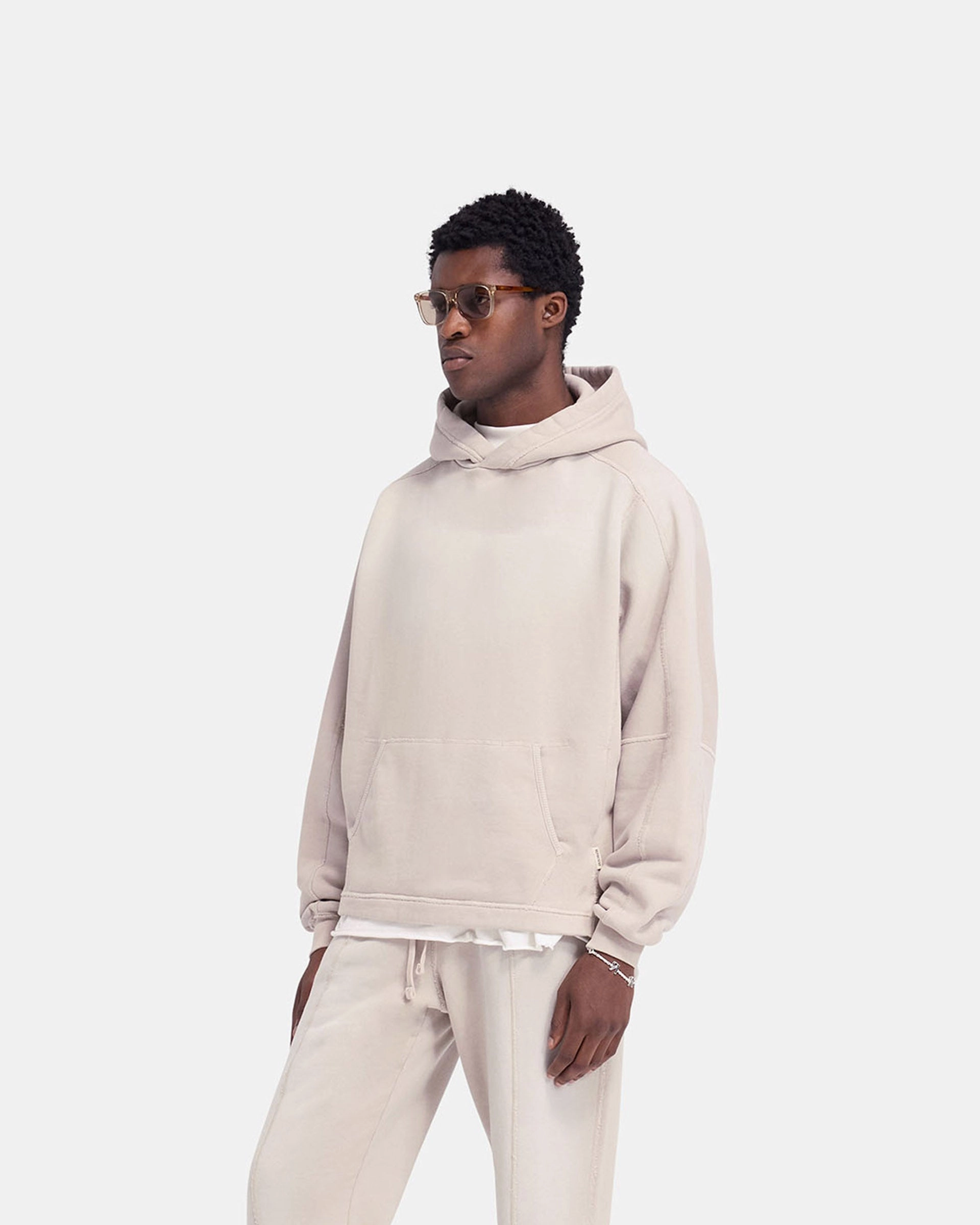 Stepped Hem Hoodie - Oat Fish like
