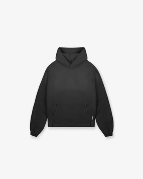 Street Night Urban Day Stepped Hem Hoodie - Stained Black