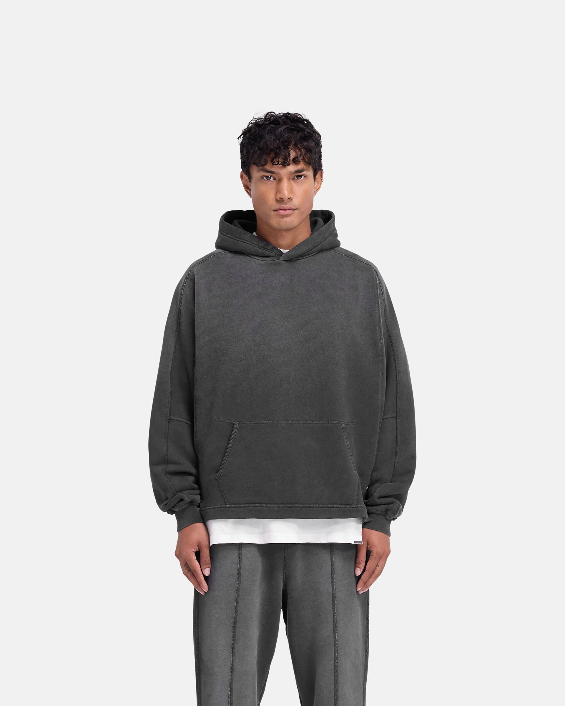 Quick Comfort Stepped Hem Hoodie - Stained Black