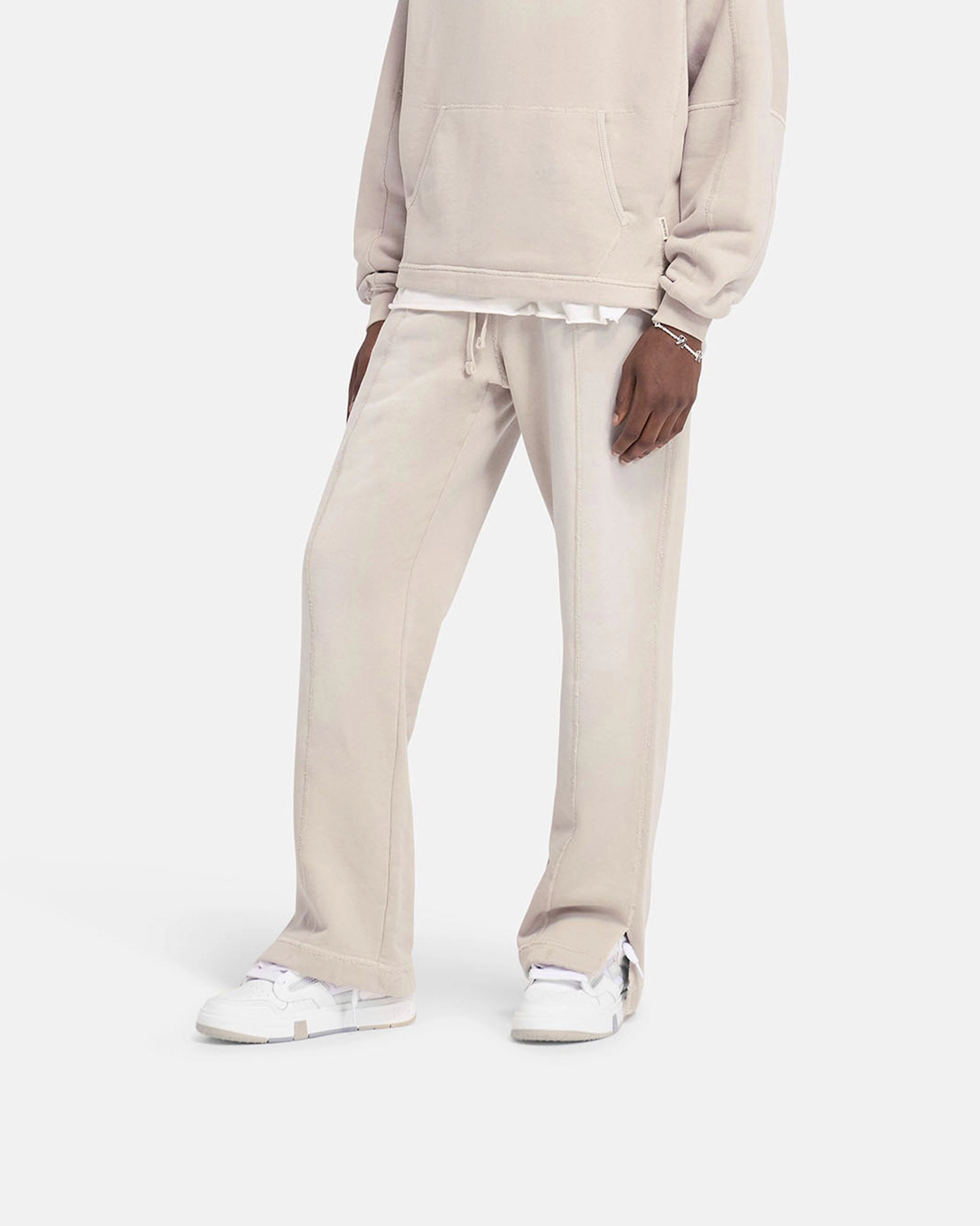 Tapered Leg Design Stepped Hem Sweatpants - Oat
