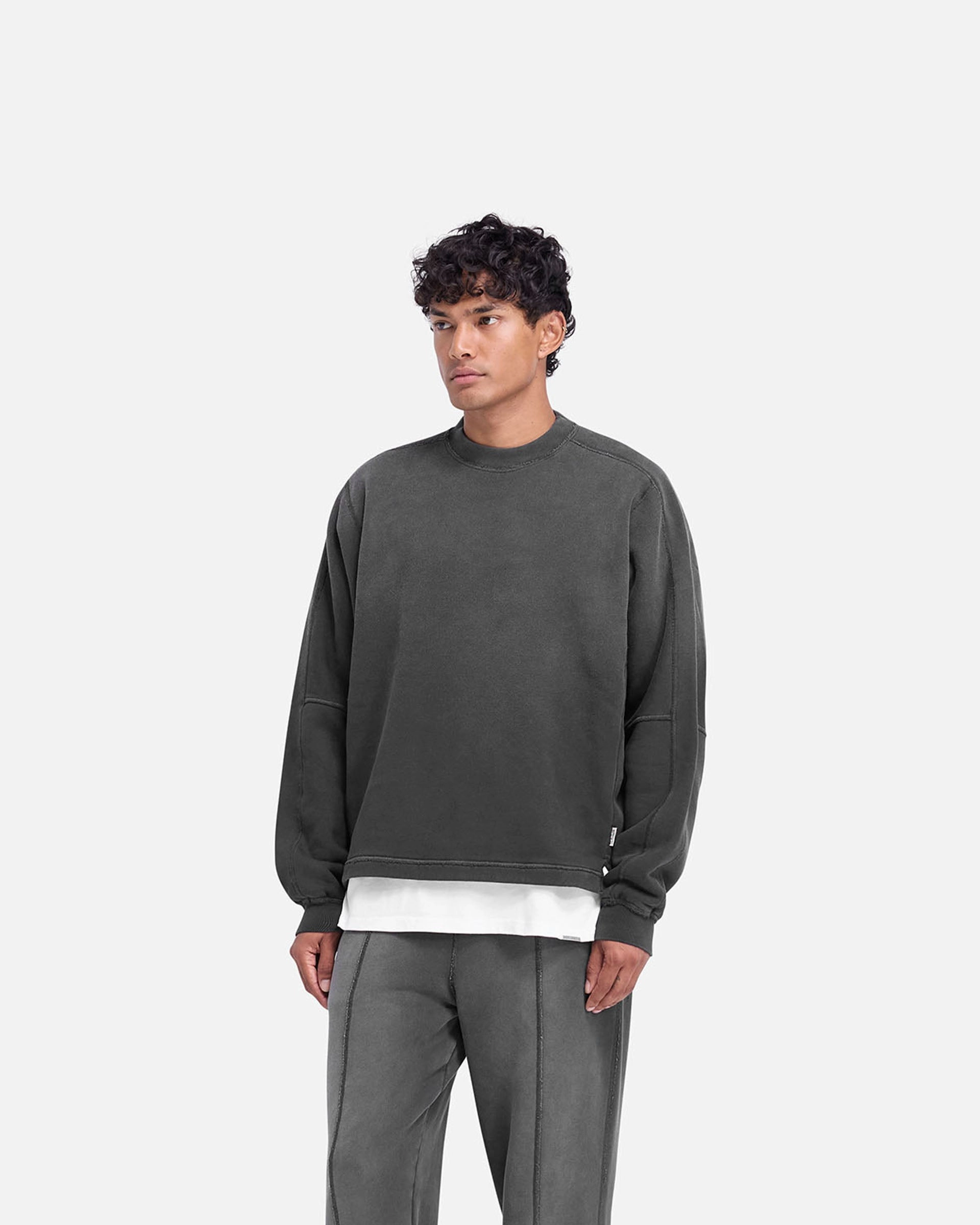 Stepped Hem Sweatshirt - Stained Black Lounge Vibe