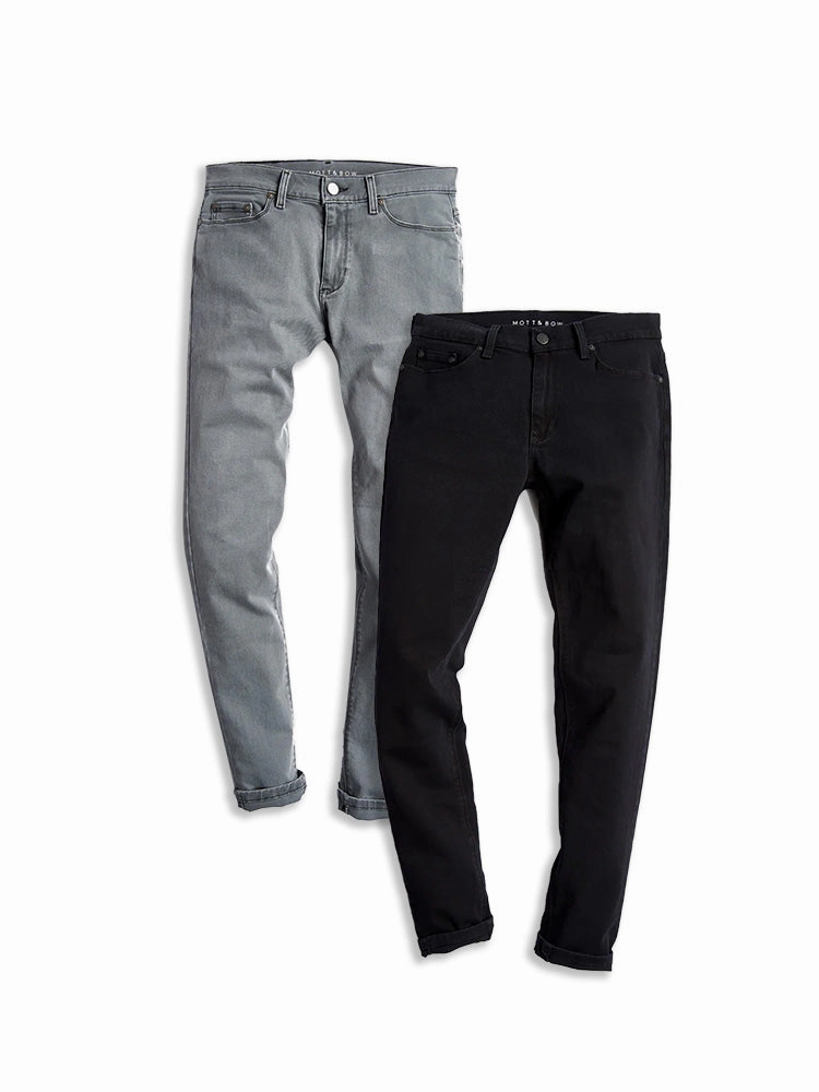 Stretch Fit Denim Straight Stone Light Gray and Straight Jay Black 2-pack Jeans
