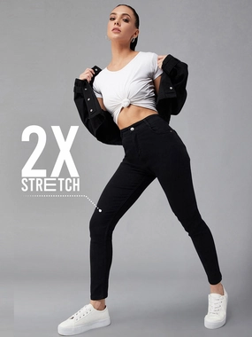 CHASEstretch? Black Skinny-Fit High-Rise Denim Jeans Perfect For Daily Everyday Classic Wear Comfy