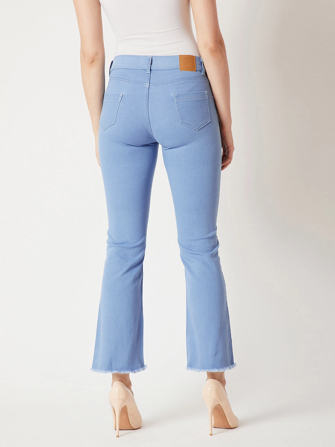 Loose Spring Mood Women's Light Blue Bell-Bottom Bootcut Hourglass High-Rise Cropped Stretchable Denim Jeans
