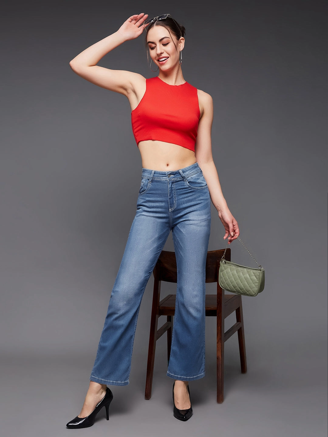 24/7 Comfort Light Blue Wide-Leg Mid-Rise Light Weight Denim Jeans Everyday Piece