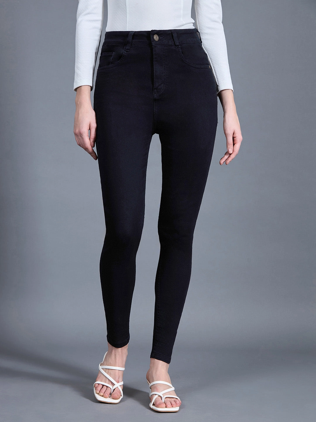 24/7 Comfort Black Skinny-Fit High-Rise Stretchable Denim Jeans Easy Fit Design