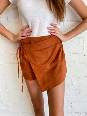 Stretchable Waist All For Suede Wrap Mini Skirt
