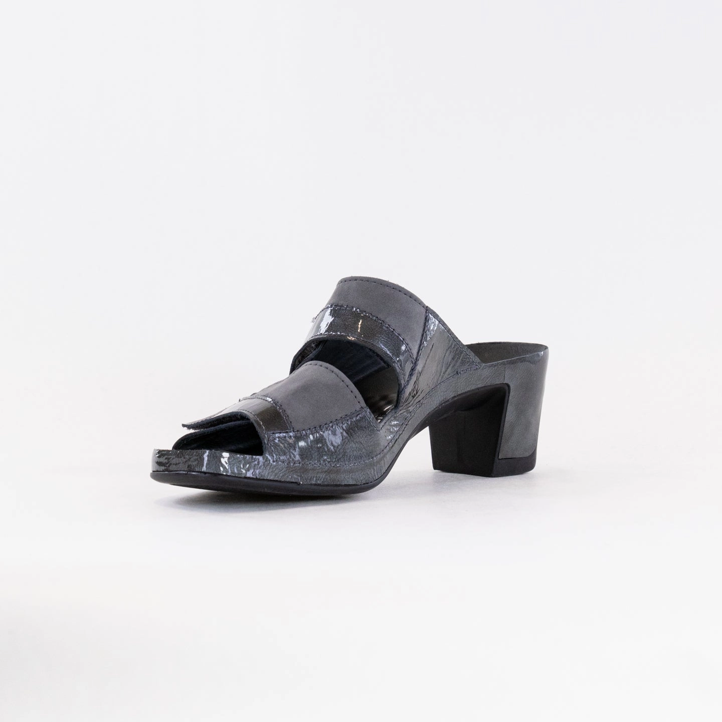 Vital Joy Mule Sandal (Women's) - Apache Grey Nubuck/Patent Leather Rain Light