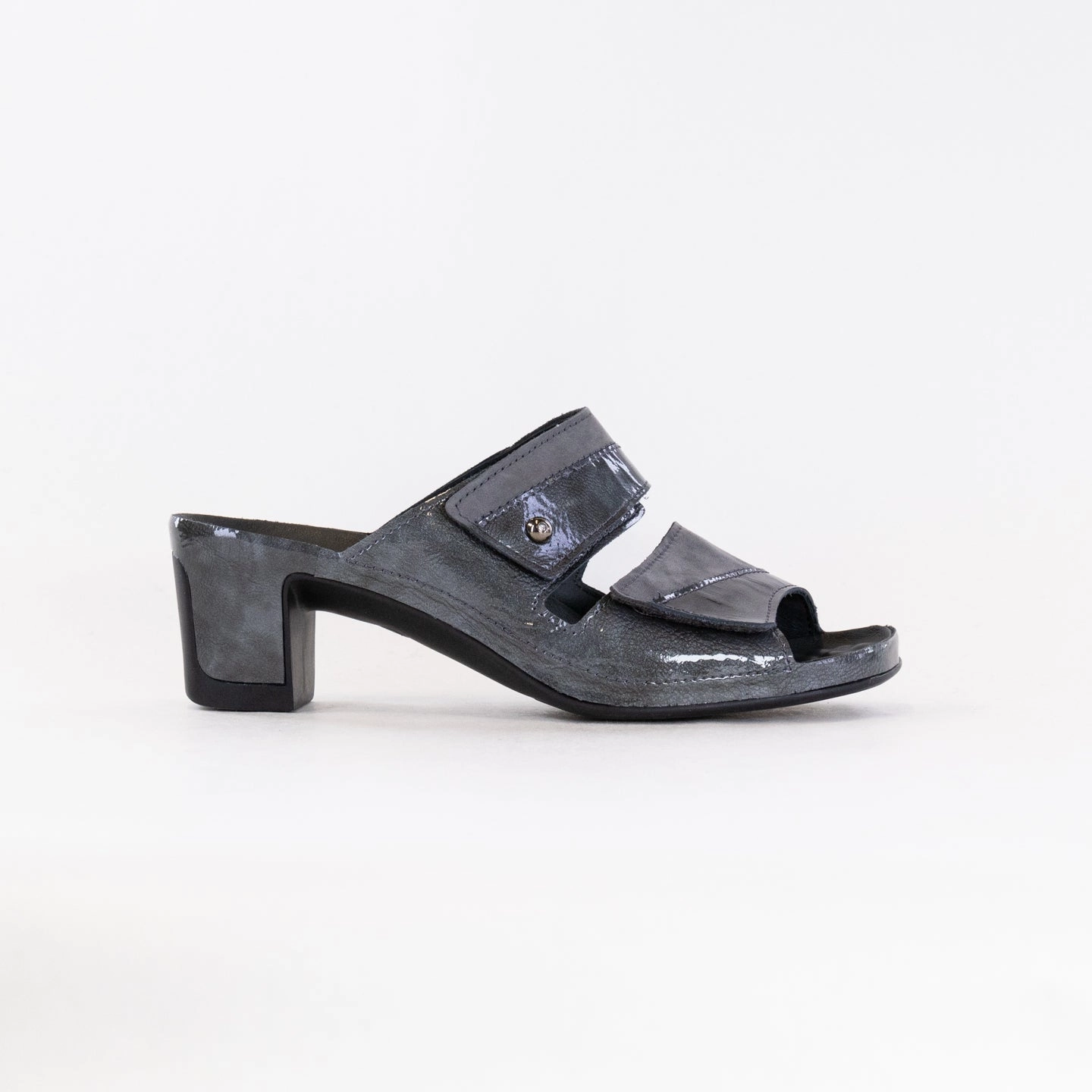 Anti Slip Outsole Flexible Fit Shoes Vital Joy Mule Sandal (Women's) - Apache Grey Nubuck/Patent Leather