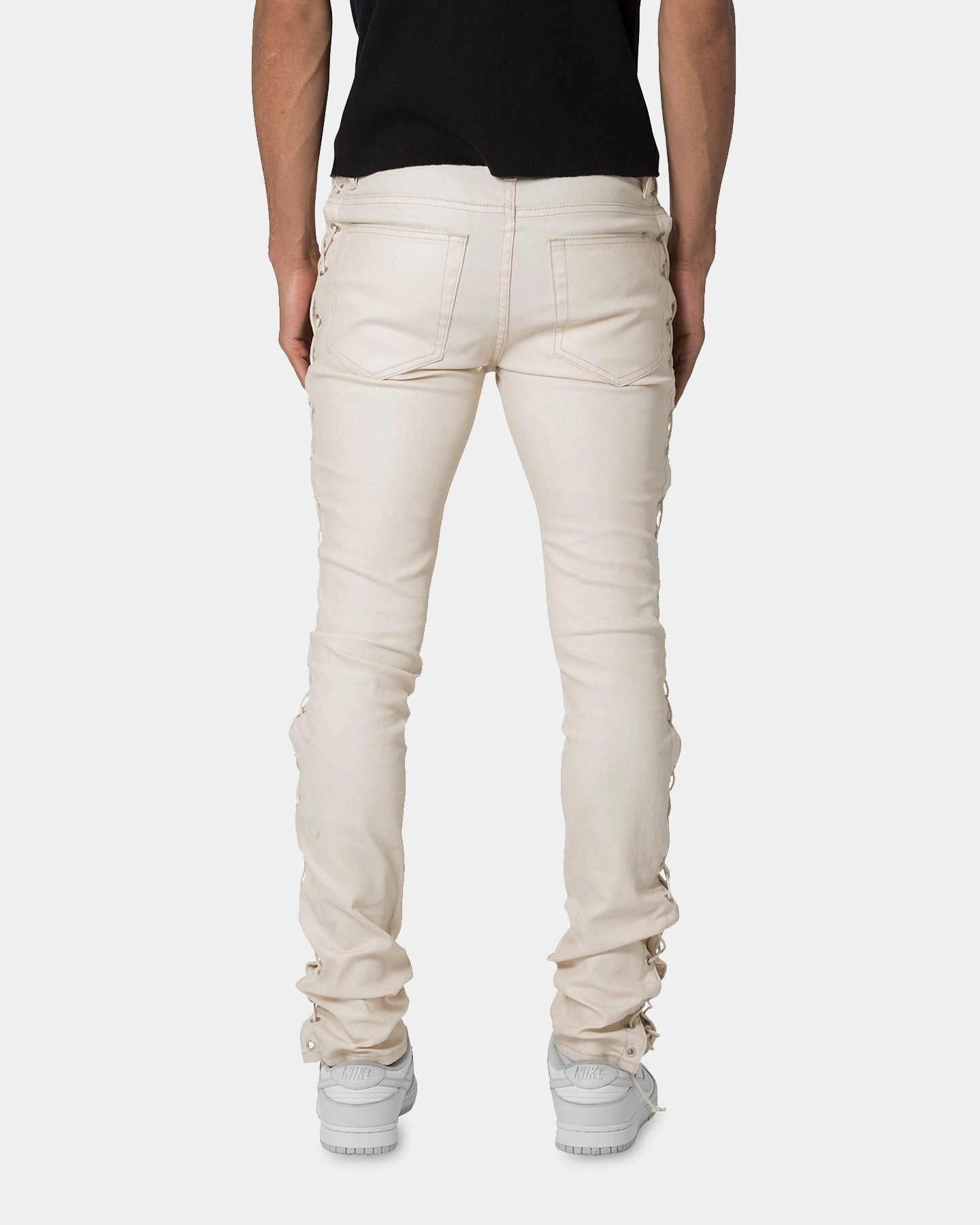 Layering Piece MNML X566 Skinny Leather Lace-Up Pants Cream