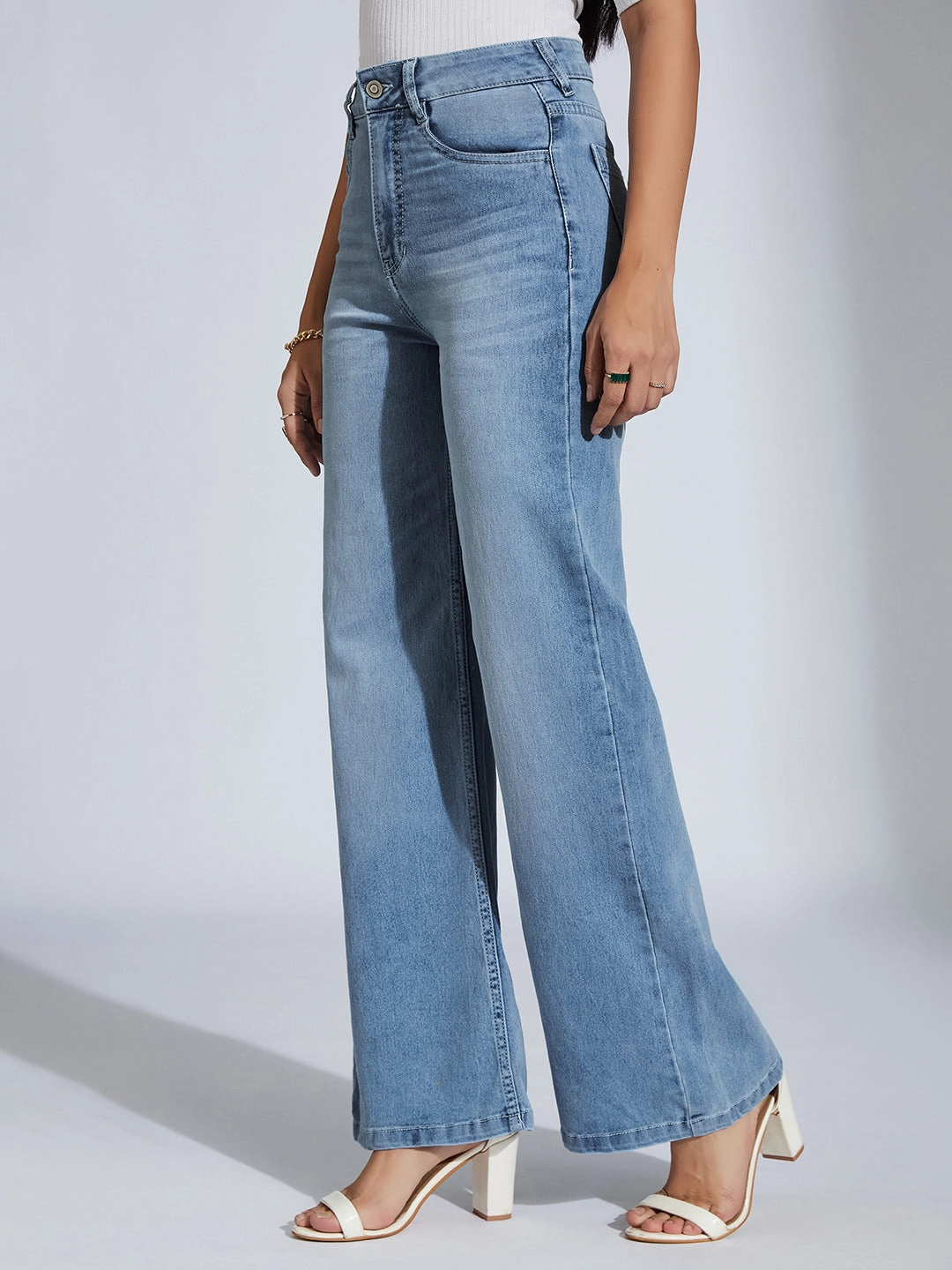 Year Round Comfortable Fit Design CHASEshape? Light-Blue Wide-Leg High-Rise Clean-Look Stretchable Denim Jeans