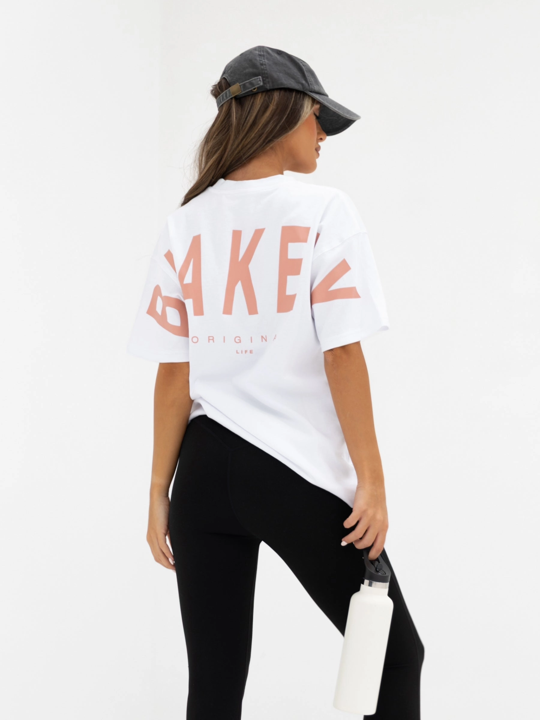 Isabel Oversized T-Shirt - White & Peach Pink Reinforced Shoulder