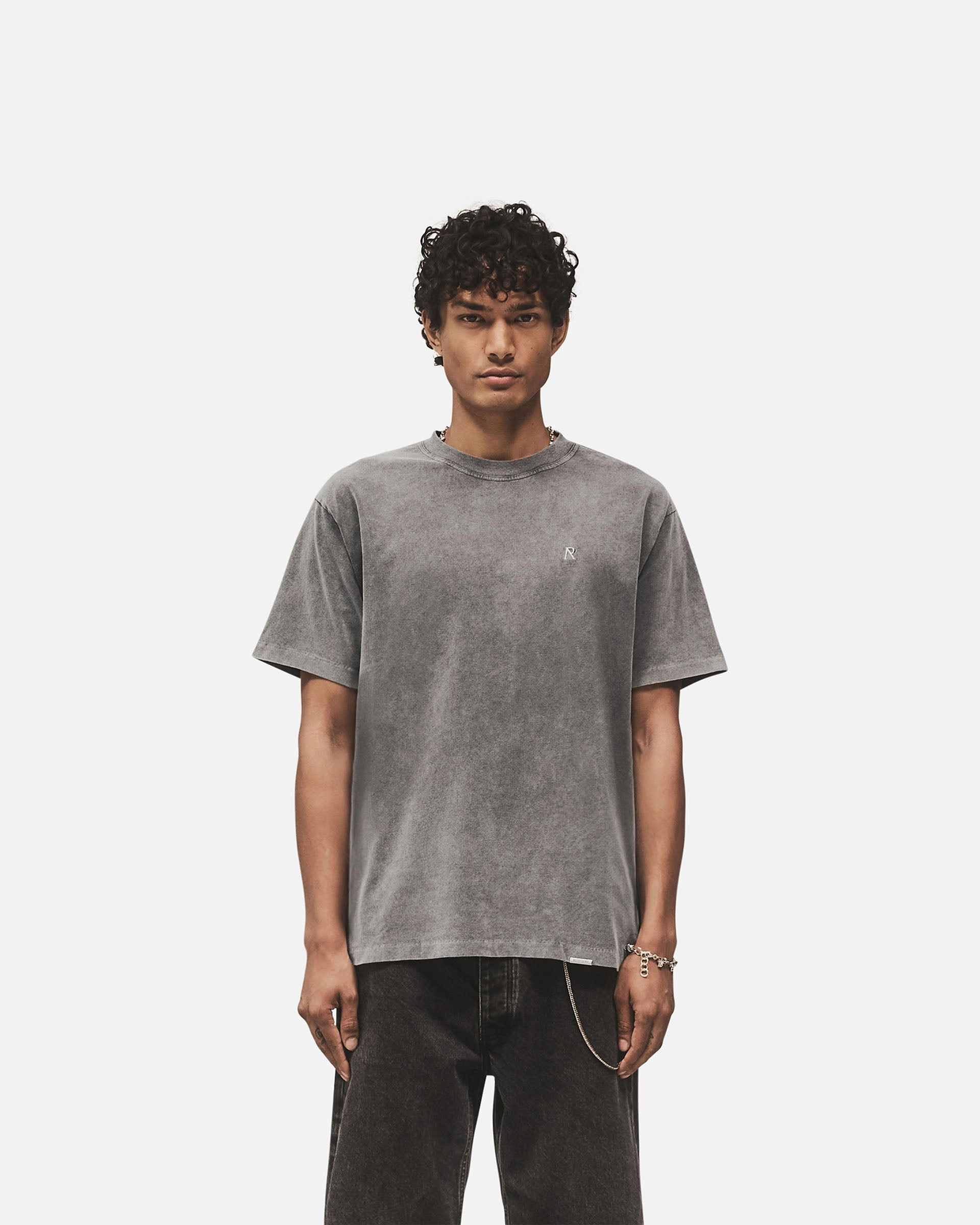 Metal Initial R T-Shirt - Vintage Grey Short Sleeve LongLastingColor