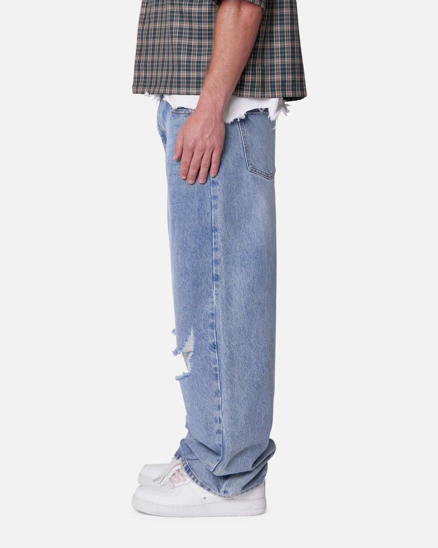 MNML Baggy Blowout Denim Jeans Vintage Blue Wash TaglessComfort