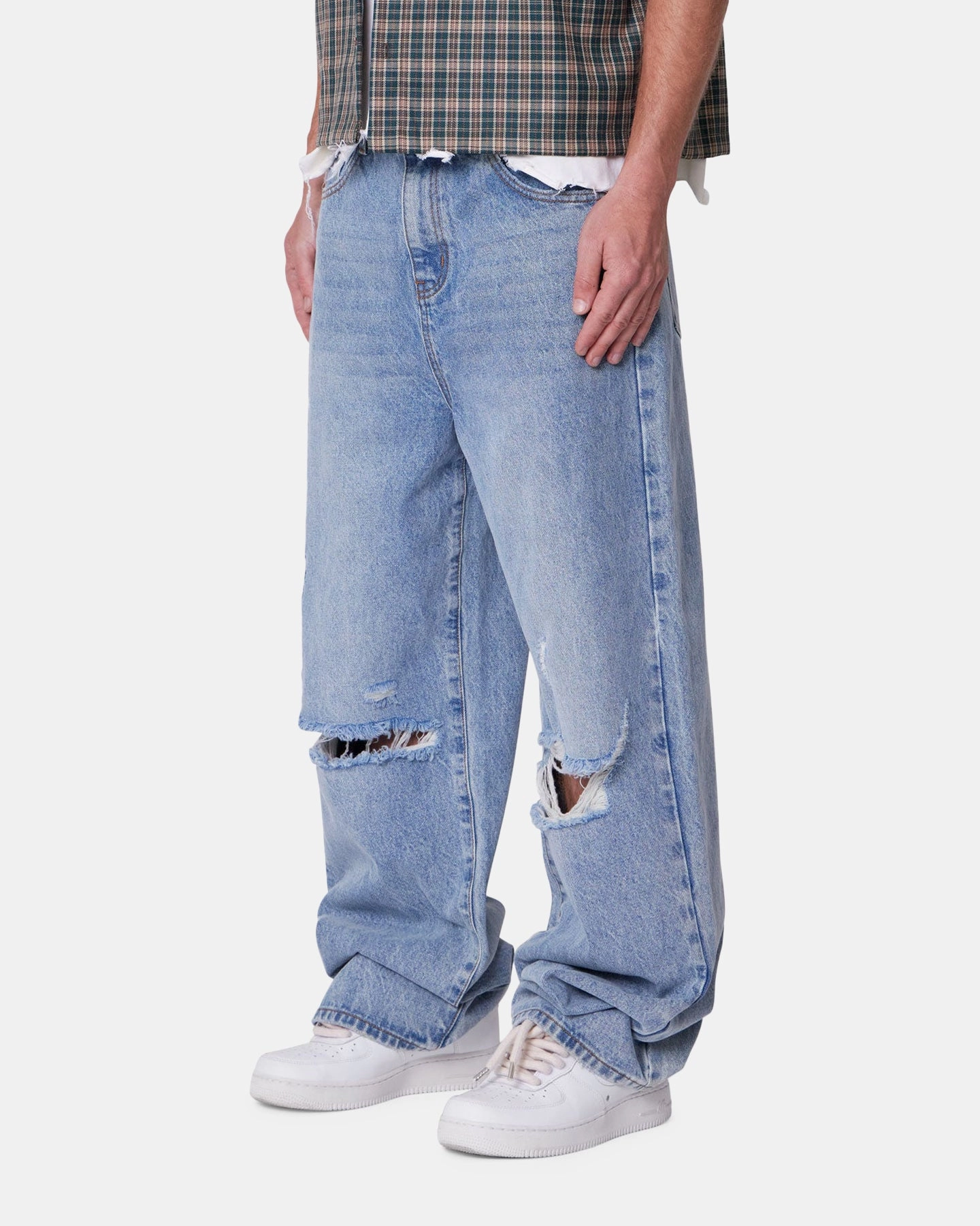 MNML Baggy Blowout Denim Jeans Vintage Blue Wash HypoallergenicMaterial