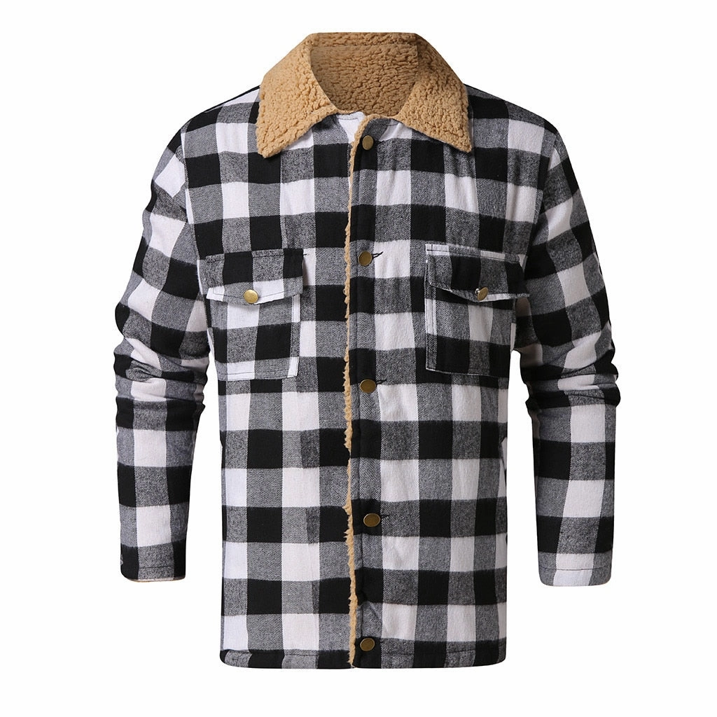 West Louis? Fashion Winter Plaid Black&White Jacket QuickRelease Buckles Midweight Layer