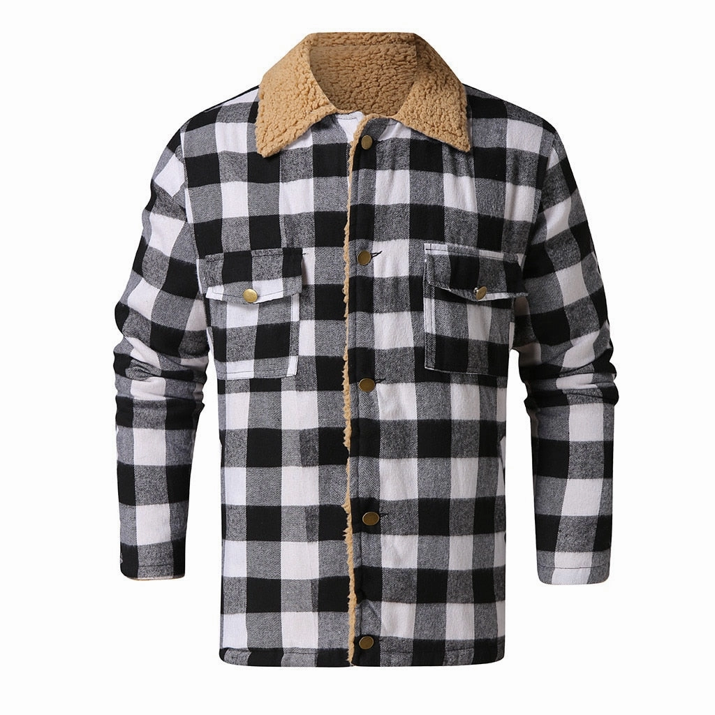Magnetic Closure Option HighCollarDesign West Louis? Fashion Winter Plaid Black&White Jacket
